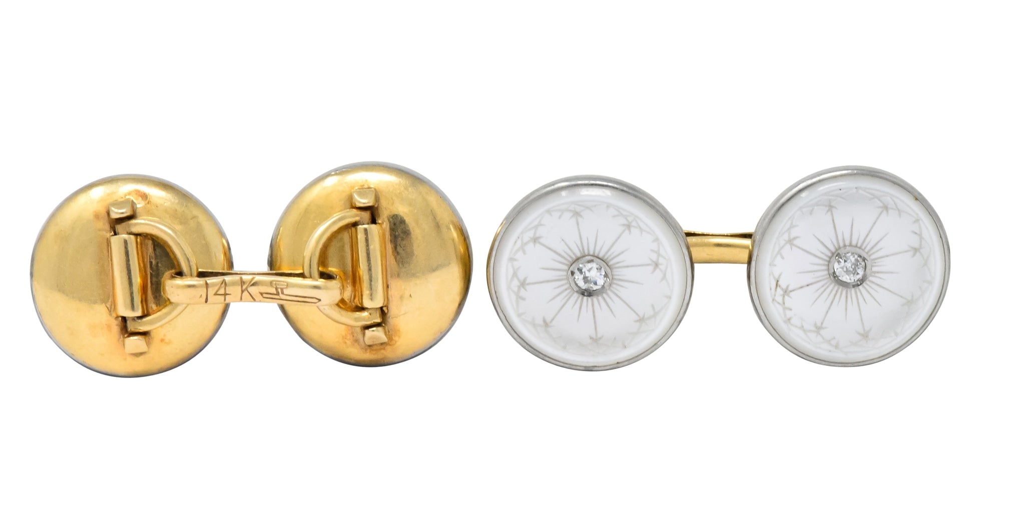 Larter & Sons Art Deco Mother of Pearl Diamond 14 Karat Gold Men's Cufflinks - Wilson's Estate Jewelry