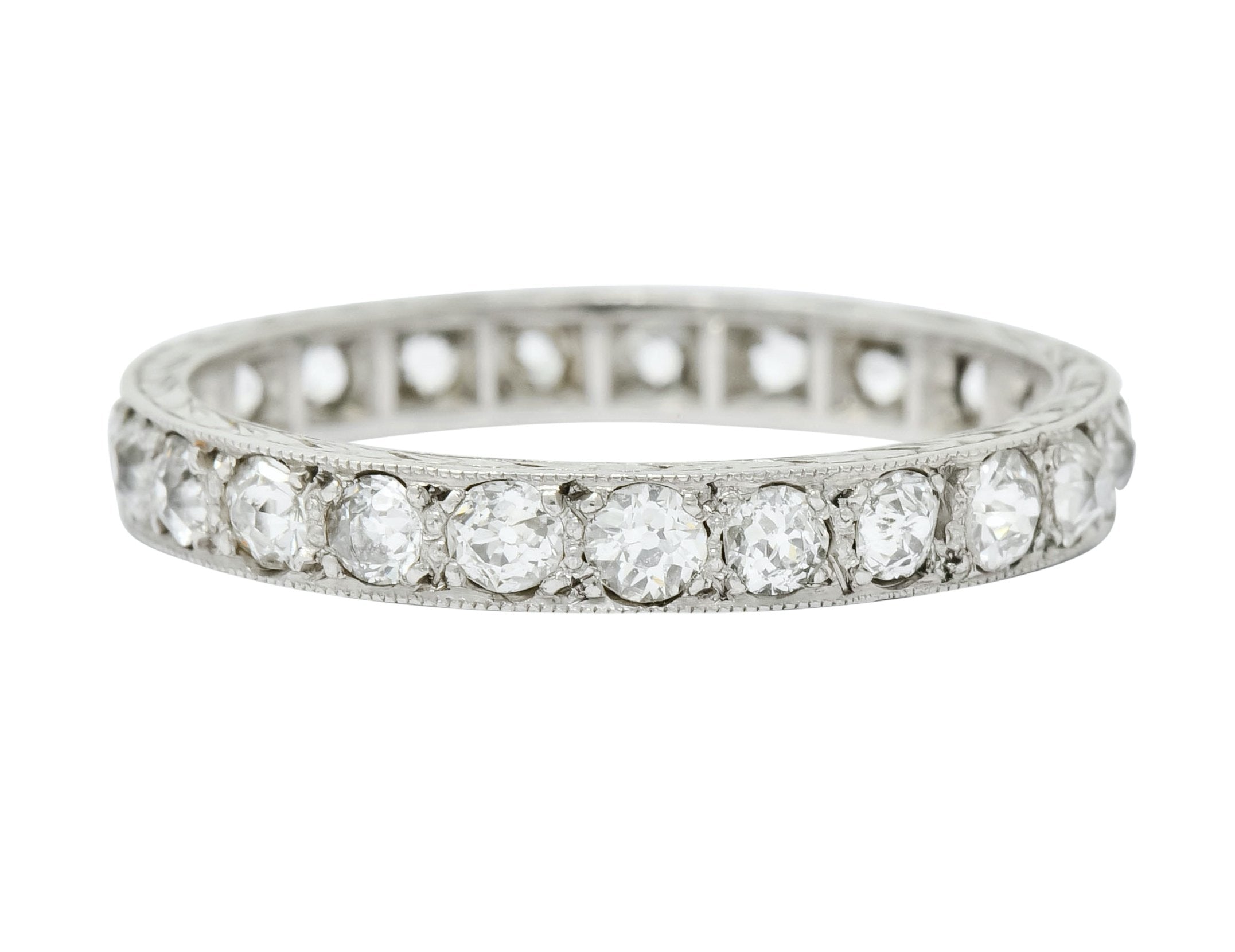 Late Edwardian 1.30 CTW Diamond Platinum Foliate Eternity Band Ring - Wilson's Estate Jewelry