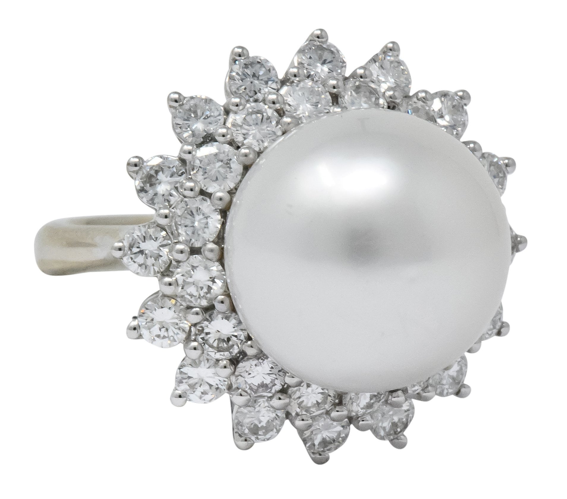 Modern 3.20 CTW Diamond Cultured South Sea Pearl 14 Karat White Gold Cluster Ring - Wilson's Estate Jewelry