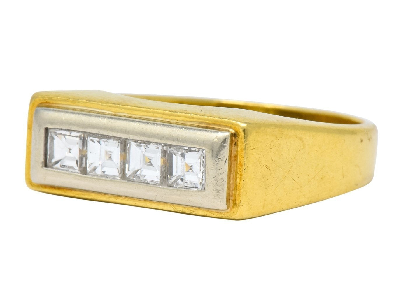 Modernist 0.72 CTW Diamond Unisex 18 Karat Gold Platinum Ring - Wilson's Estate Jewelry