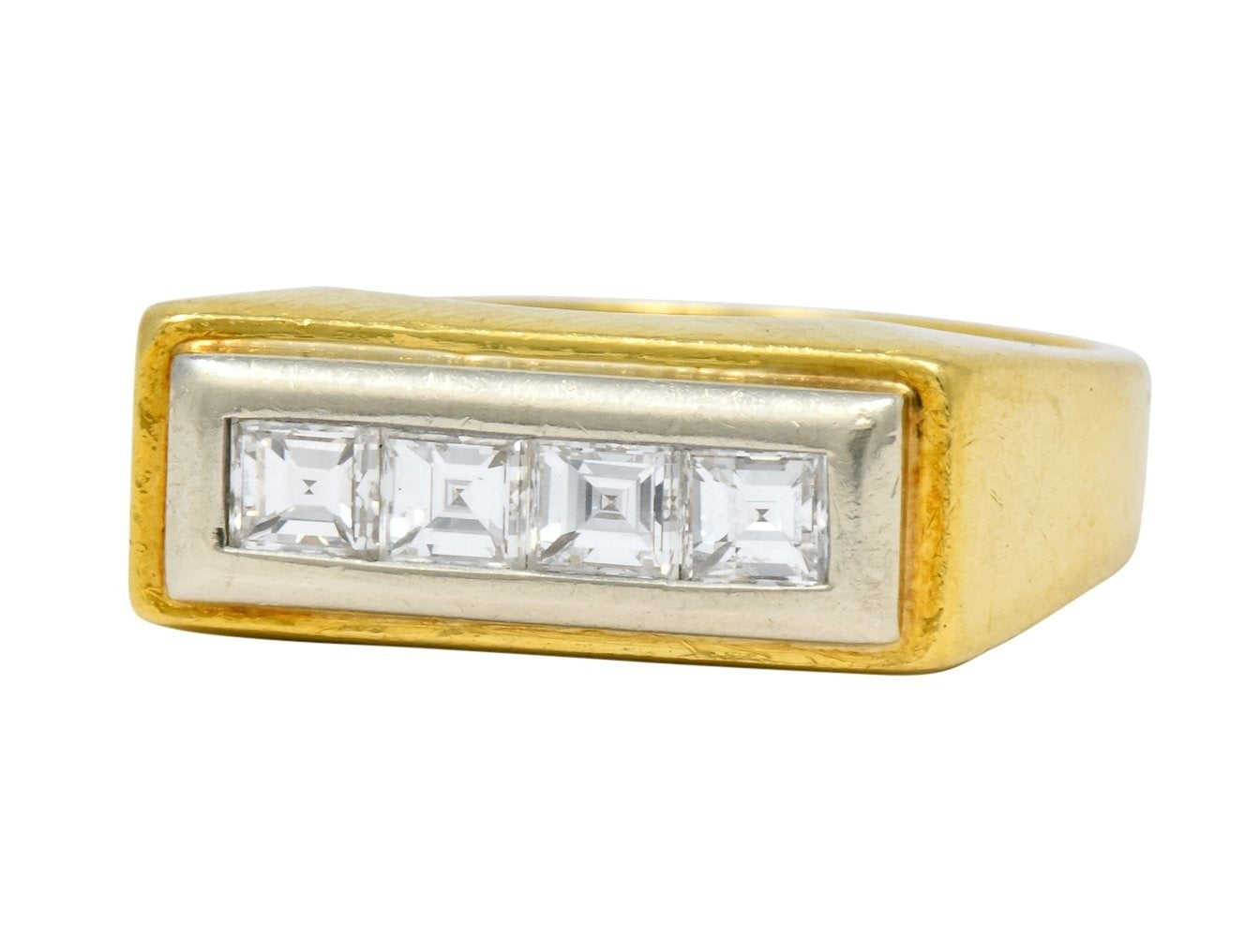 Modernist 0.72 CTW Diamond Unisex 18 Karat Gold Platinum Ring - Wilson's Estate Jewelry