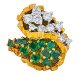 Modernist 2.20 CTW Diamond Emerald 18 Karat Gold Bypass Cocktail Ring - Wilson's Estate Jewelry