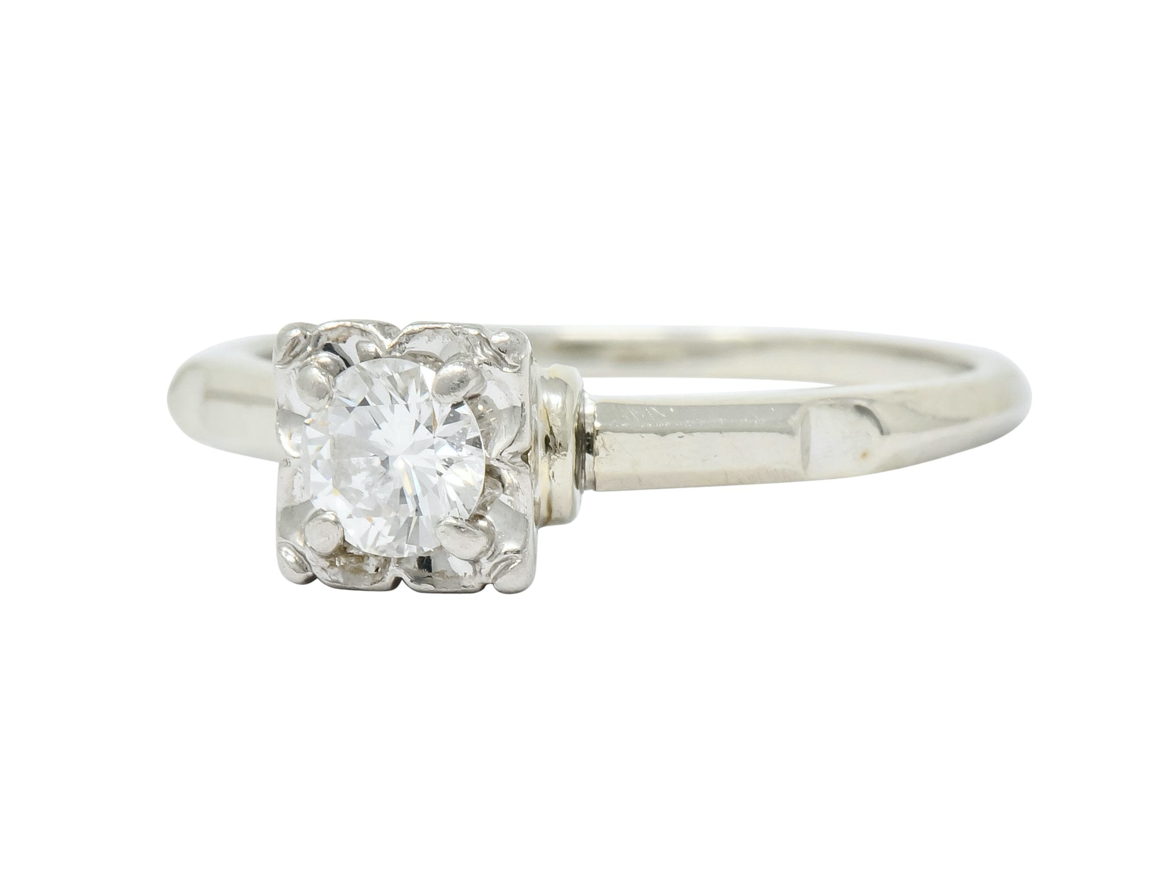 Orange Blossom 0.36 CTW 18 Karat White Gold Engagement Ring Circa 1950s - Wilson's Estate Jewelry