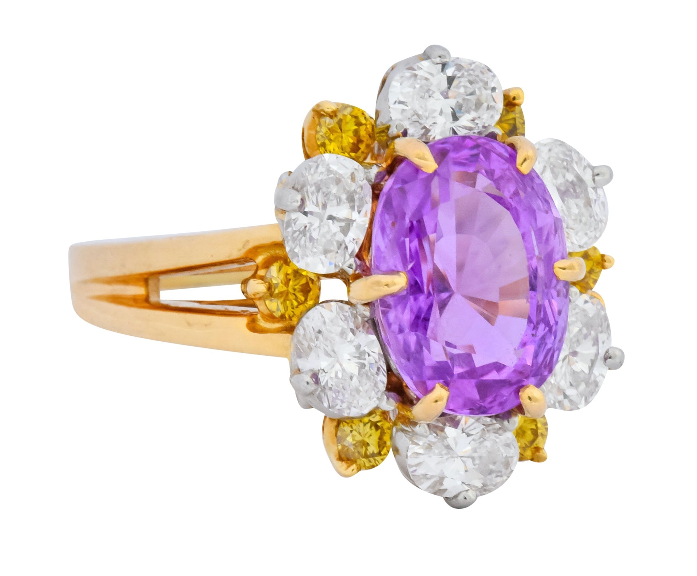 Oscar Heyman 5.36 CTW No Heat Pink Sapphire Fancy Colored Diamond Platinum 18 Karat Gold Ring AGL - Wilson's Estate Jewelry