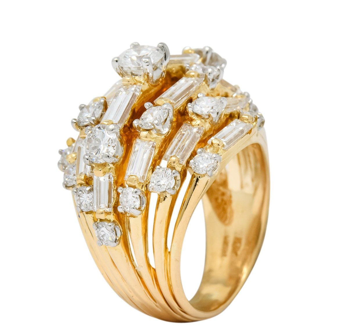 Oscar Heyman Bros. 1960's 4.30 CTW Brilliant Baguette Diamond 18 Karat Gold Cocktail Ring - Wilson's Estate Jewelry