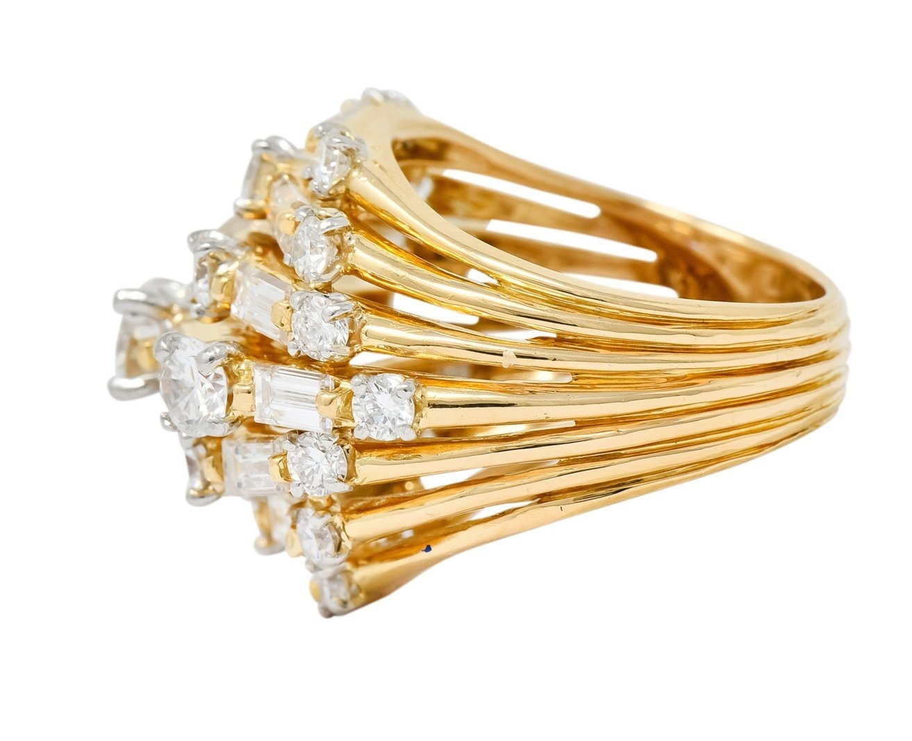 Oscar Heyman Bros. 1960's 4.30 CTW Brilliant Baguette Diamond 18 Karat Gold Cocktail Ring - Wilson's Estate Jewelry