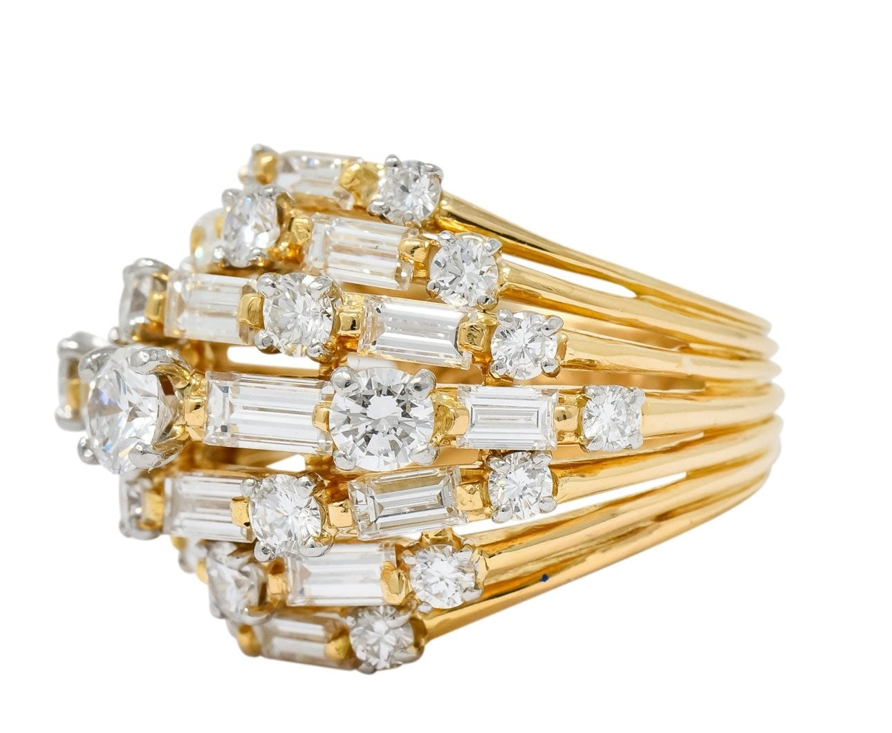 Oscar Heyman Bros. 1960's 4.30 CTW Brilliant Baguette Diamond 18 Karat Gold Cocktail Ring - Wilson's Estate Jewelry