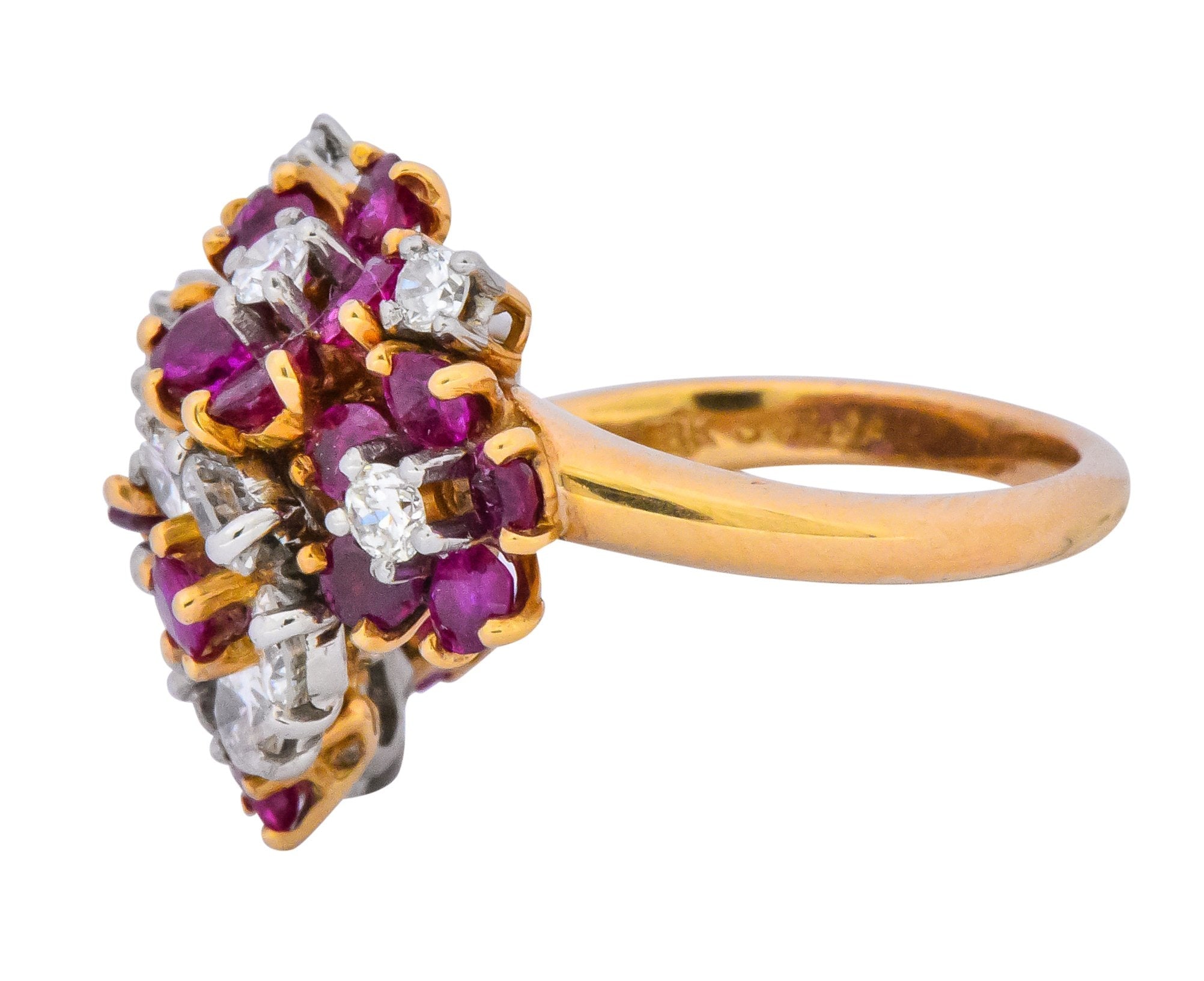 Oscar Heyman Retro 5.15 CTW Diamond Ruby 18 Karat Gold Cluster Flower Ring - Wilson's Estate Jewelry