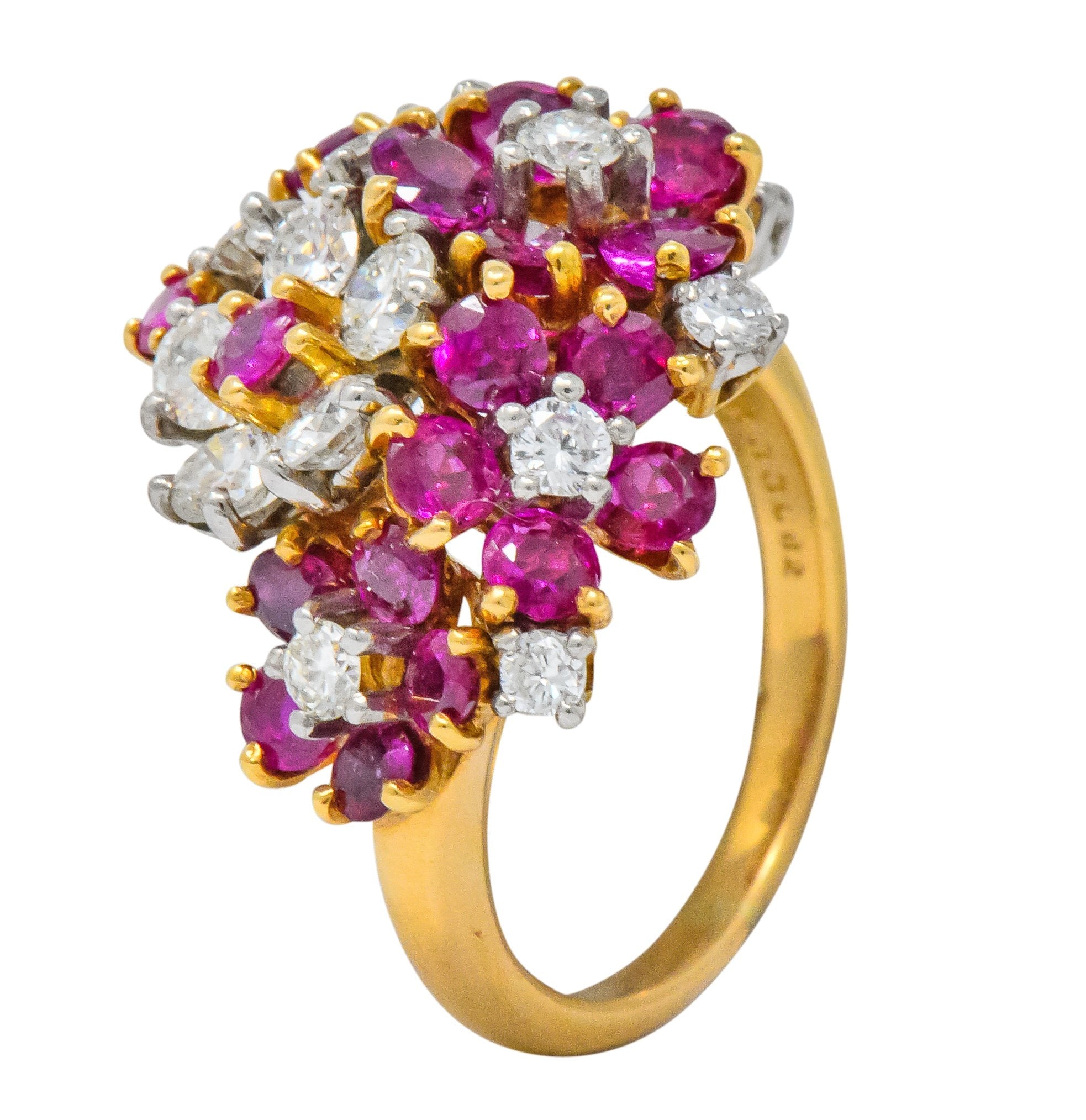 Oscar Heyman Retro 5.15 CTW Diamond Ruby 18 Karat Gold Cluster Flower Ring - Wilson's Estate Jewelry