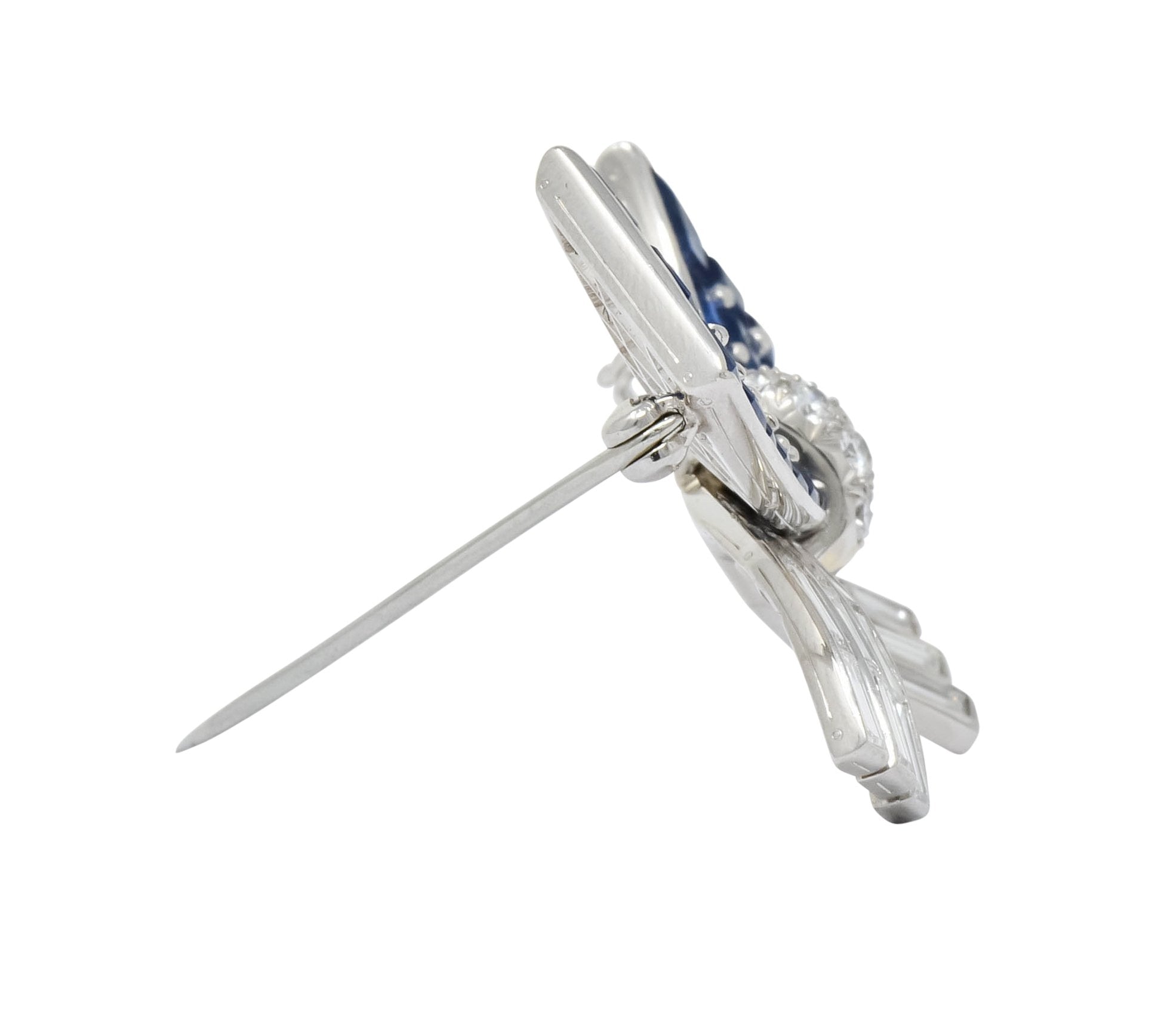 Oscar Heyman Retro 6.10 CTW Sapphire Diamond Platinum Bow Brooch - Wilson's Estate Jewelry