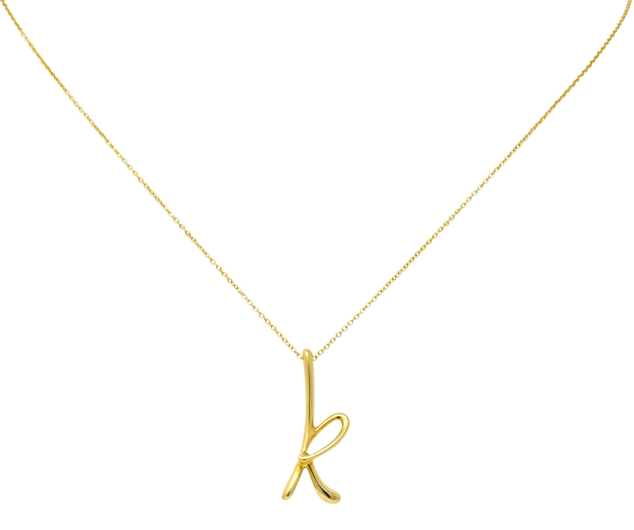 Paloma Picasso Tiffany & Co. 18 Karat Gold Letter K Pendant Necklace - Wilson's Estate Jewelry