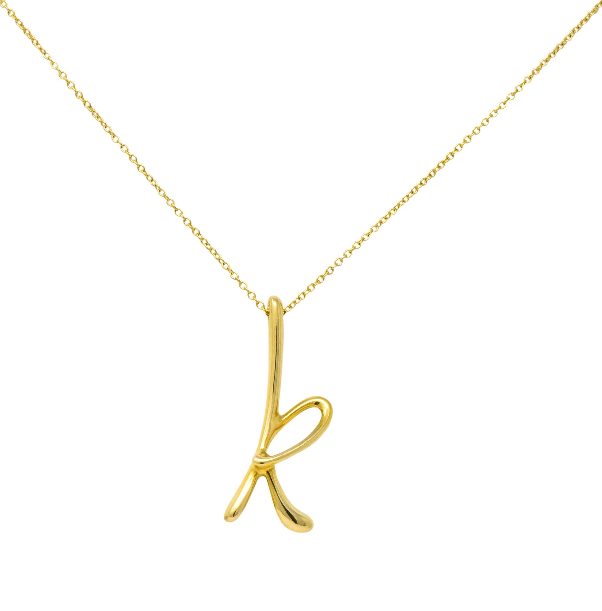 Paloma Picasso Tiffany & Co. 18 Karat Gold Letter K Pendant Necklace - Wilson's Estate Jewelry