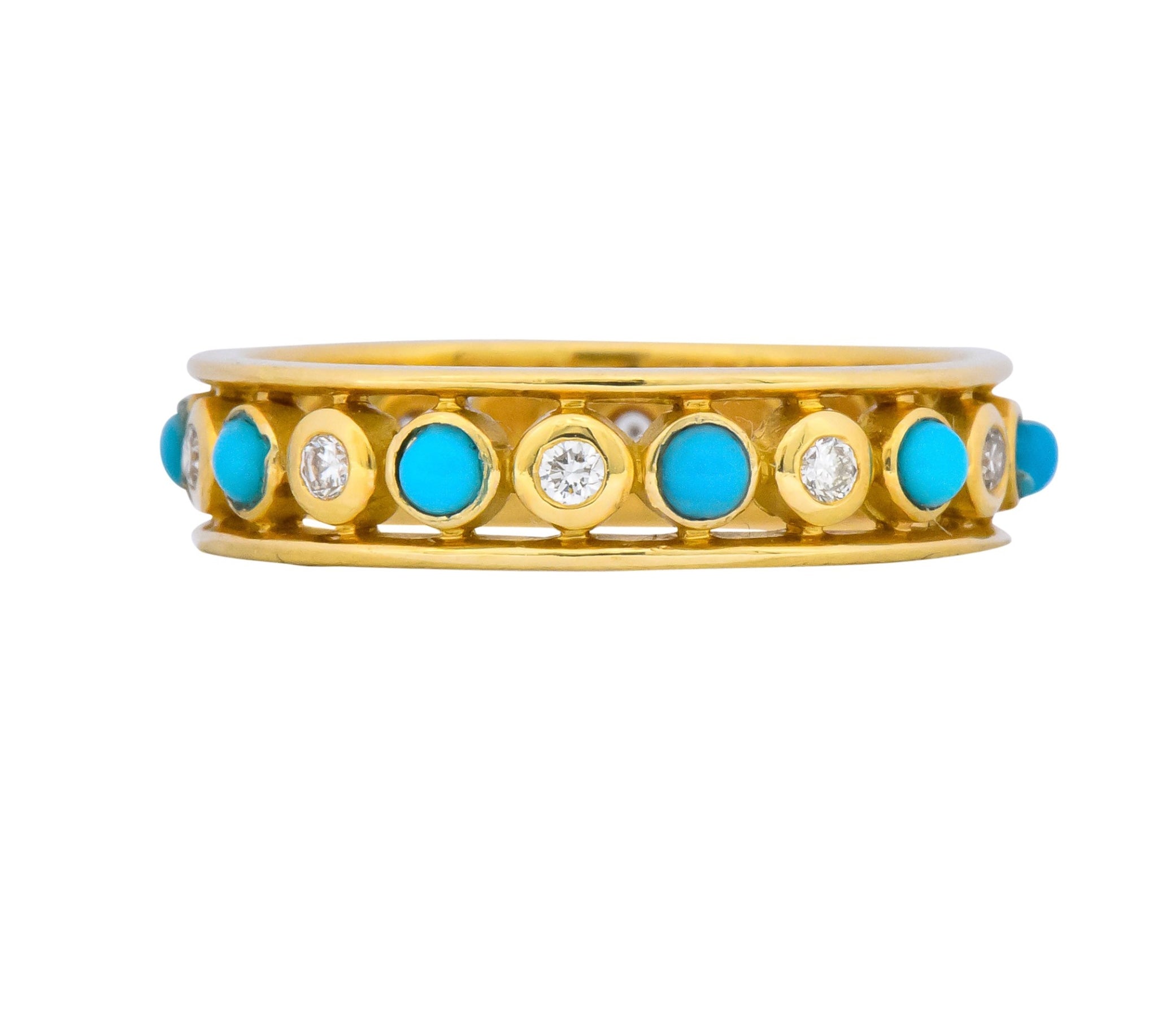 Paloma Picasso Tiffany & Co. Italy Diamond Turquoise 18 Karat Gold Band Ring - Wilson's Estate Jewelry