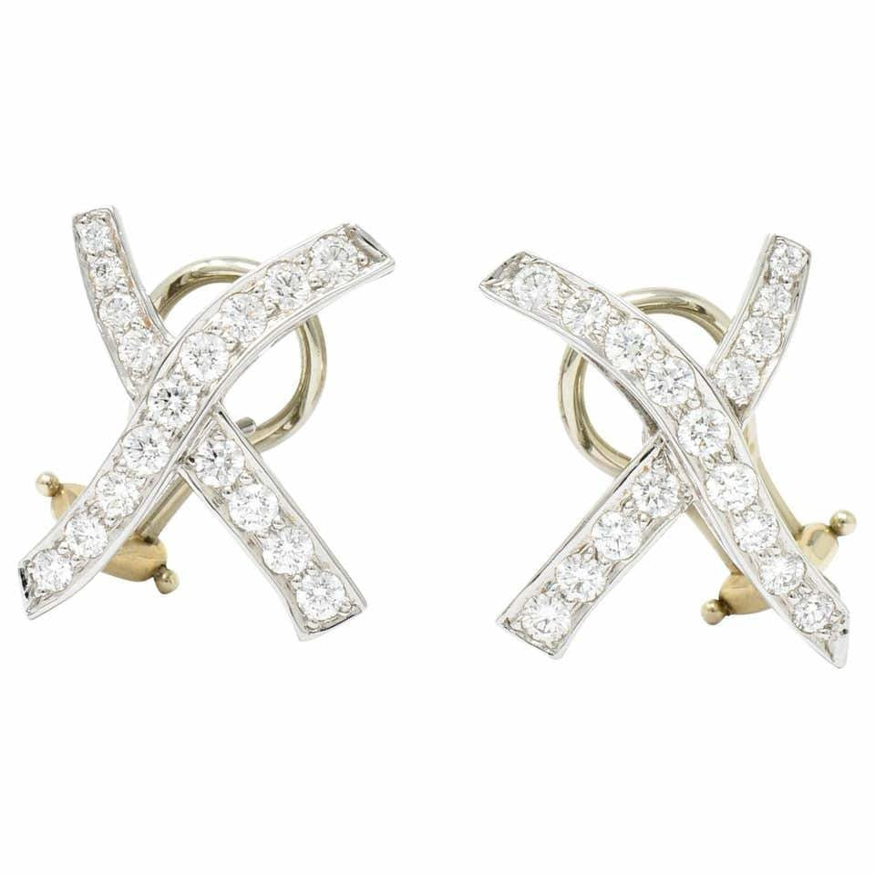 Paloma Picasso Tiffany & Co. Vintage 1.20 Carat Diamond Platinum X Kiss Earrings - Wilson's Estate Jewelry