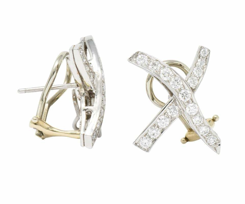 Paloma Picasso Tiffany & Co. Vintage 1.20 Carat Diamond Platinum X Kiss Earrings - Wilson's Estate Jewelry