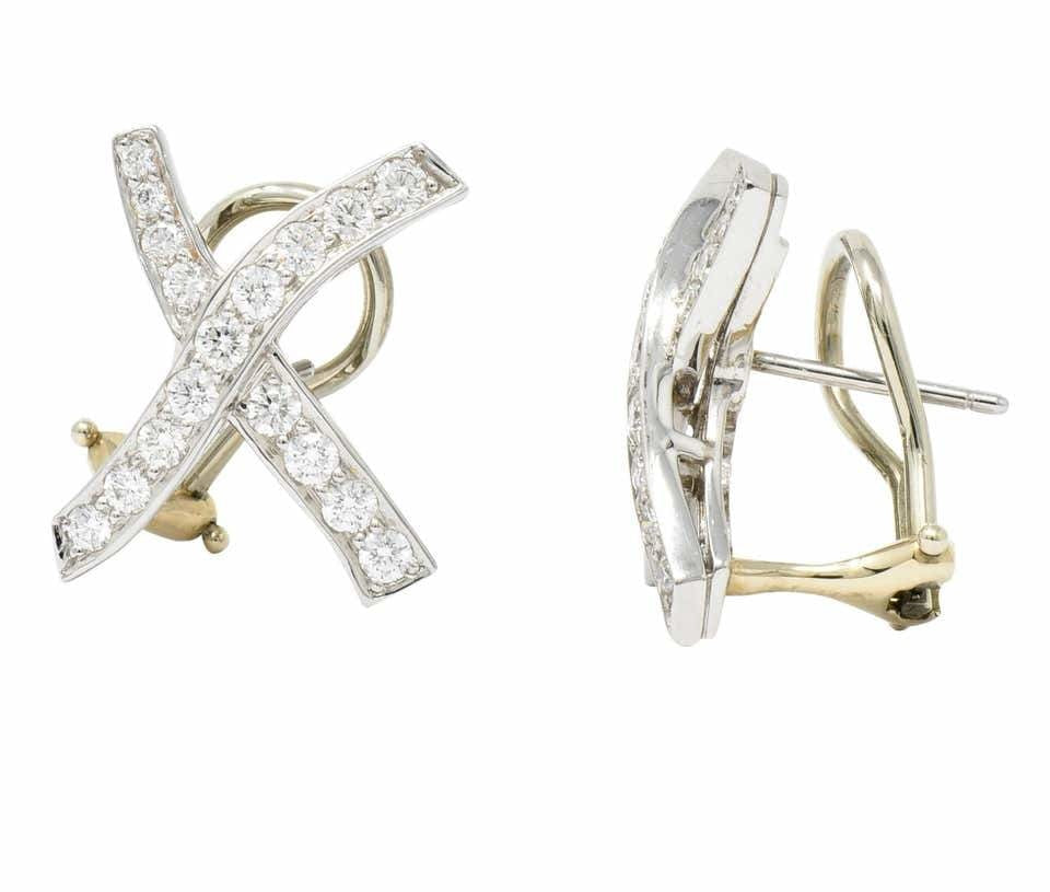 Paloma Picasso Tiffany & Co. Vintage 1.20 Carat Diamond Platinum X Kiss Earrings - Wilson's Estate Jewelry