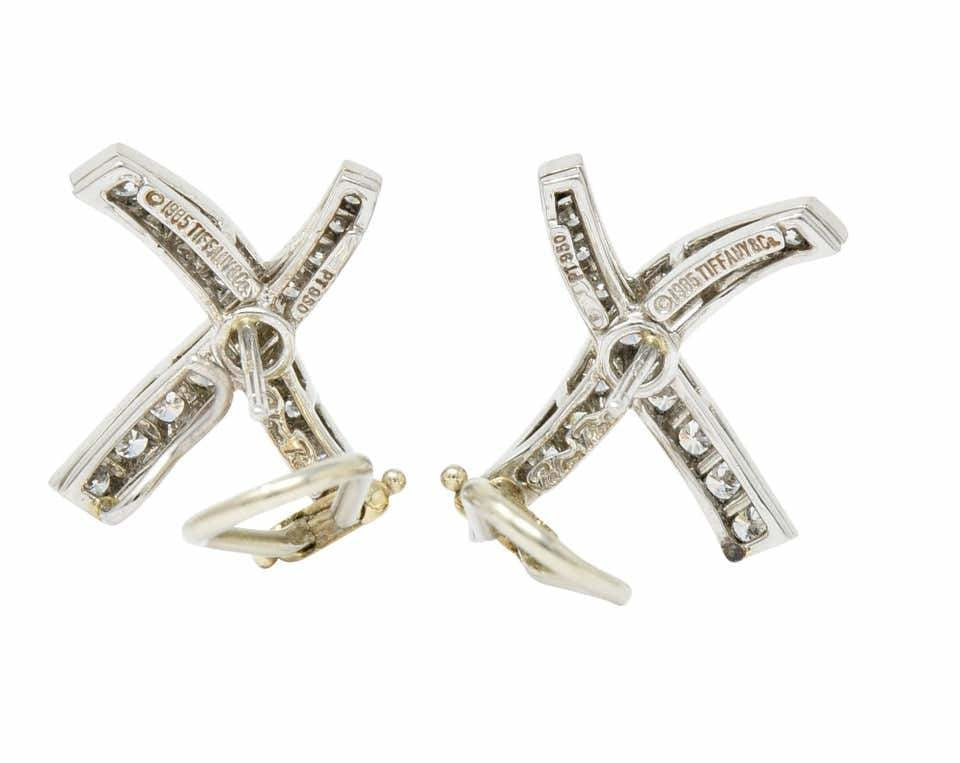 Paloma Picasso Tiffany & Co. Vintage 1.20 Carat Diamond Platinum X Kiss Earrings - Wilson's Estate Jewelry