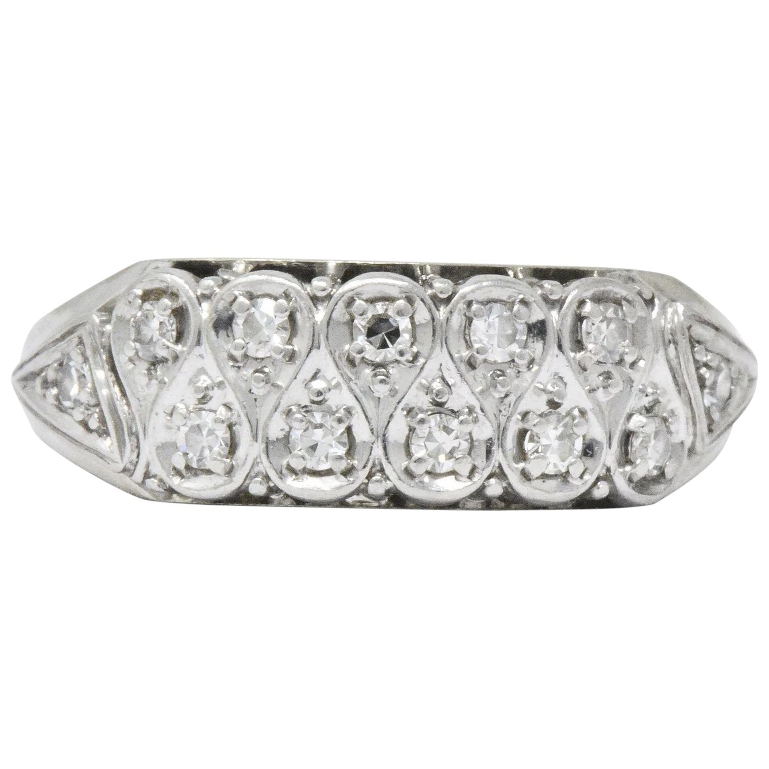 Retro 0.20 CTW Diamond 18 Karat White Gold Band Ring Wilson's Estate Jewelry