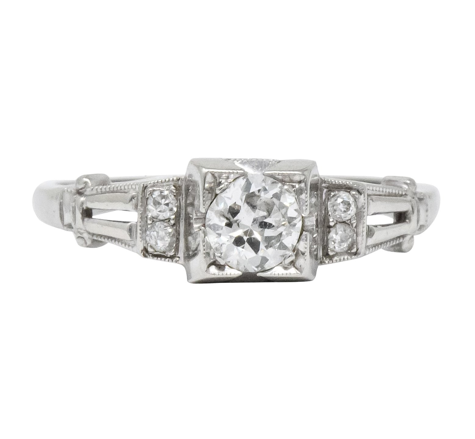 Retro 0.35 CTW Diamond 18 Karat White Gold Engagement Ring Circa 1950 - Wilson's Estate Jewelry