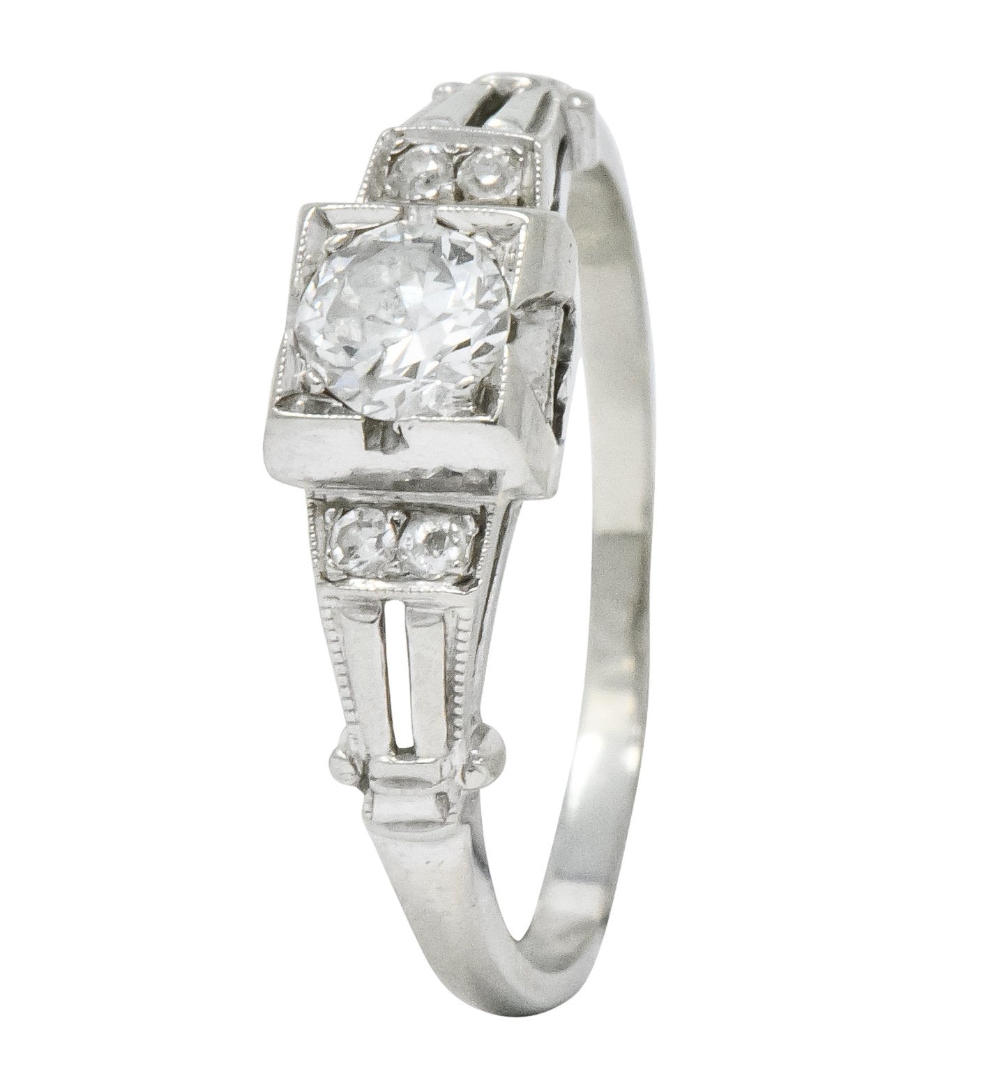 Retro 0.35 CTW Diamond 18 Karat White Gold Engagement Ring Circa 1950 - Wilson's Estate Jewelry