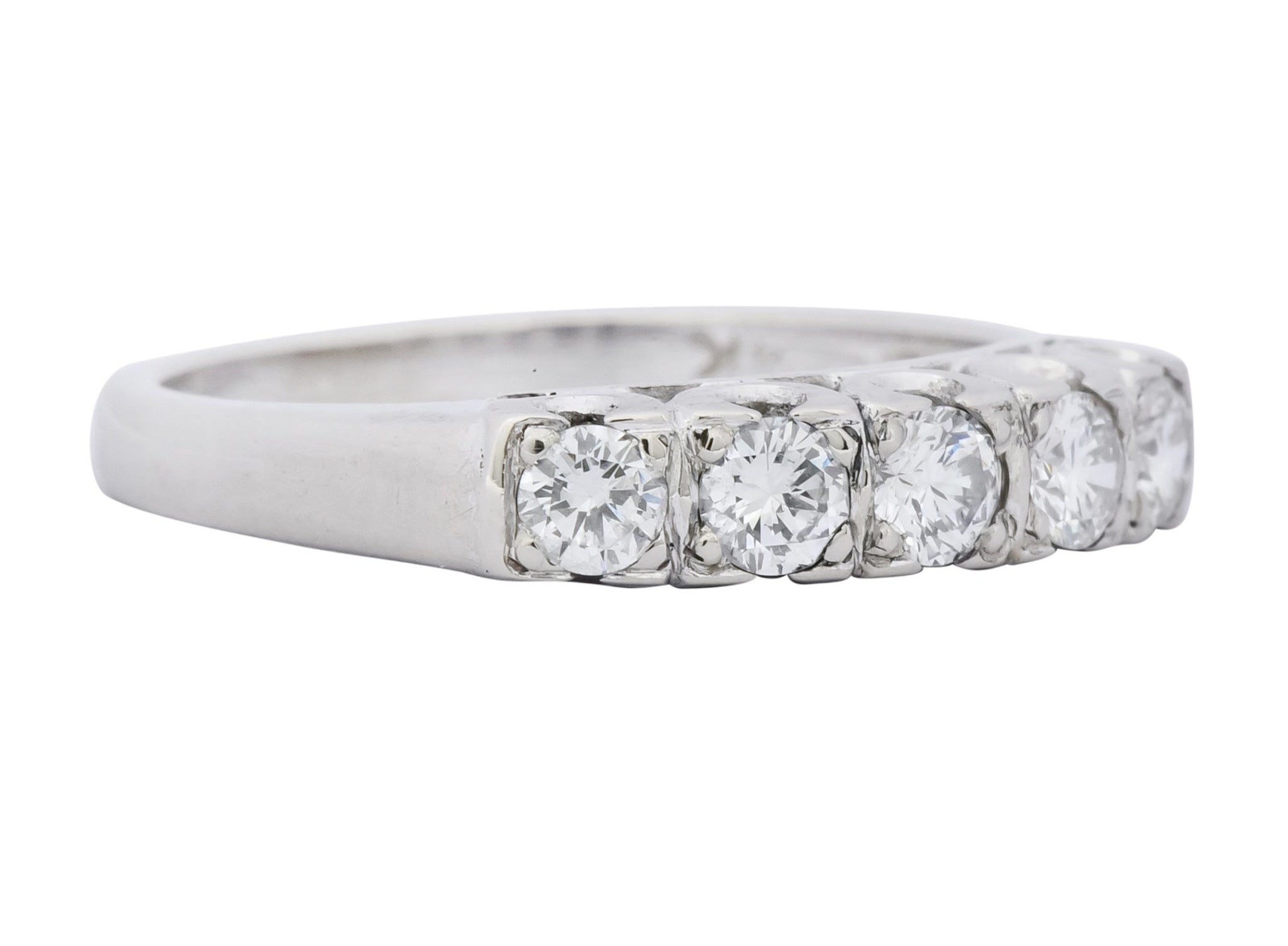 Retro 0.50 CTW Diamond 14 Karat White Gold Anniversary Band Ring 1950's - Wilson's Estate Jewelry