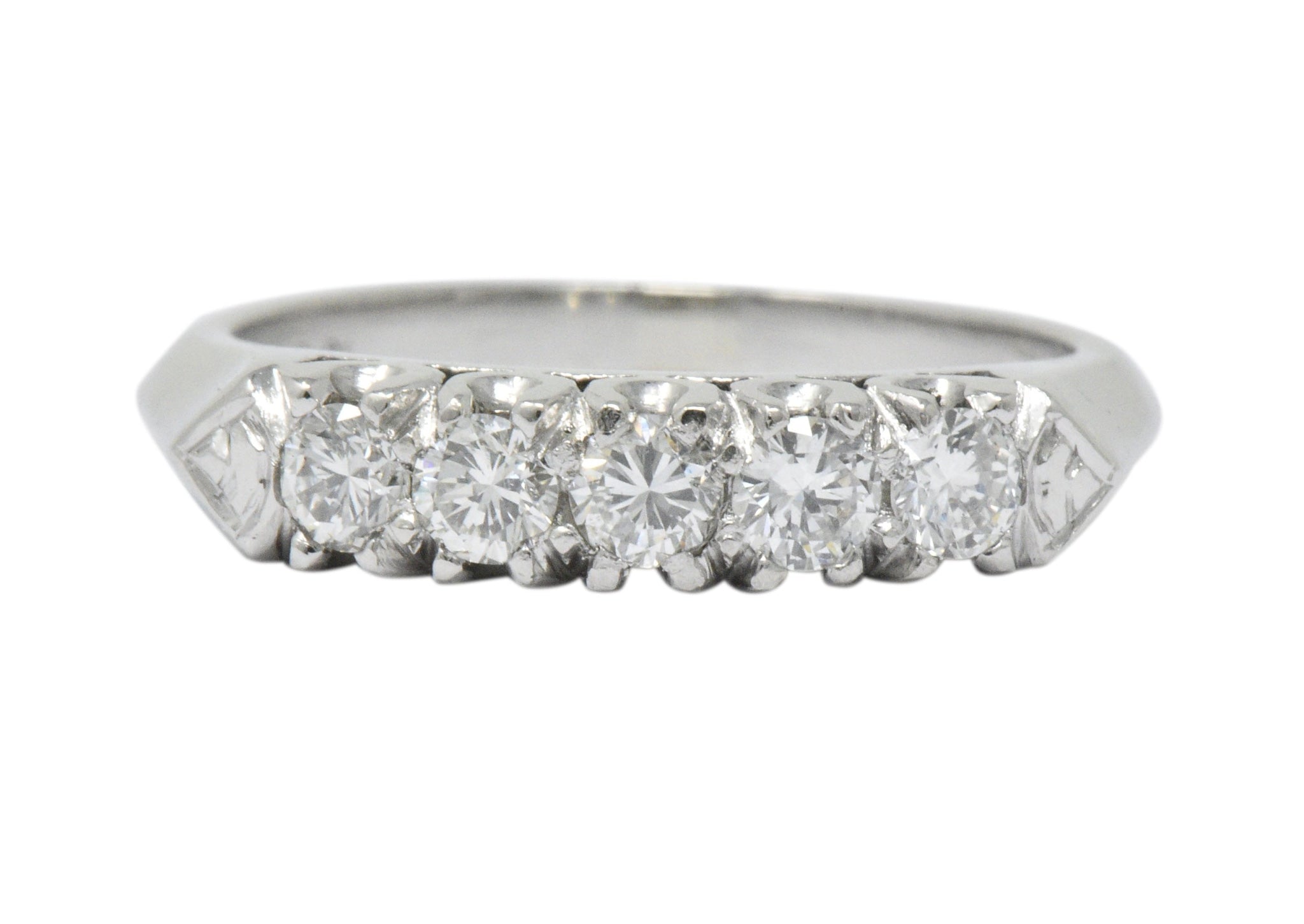 Retro 0.50 CTW Diamond Platinum Fishtail Anniversary Band Ring Wilson's Estate Jewelry