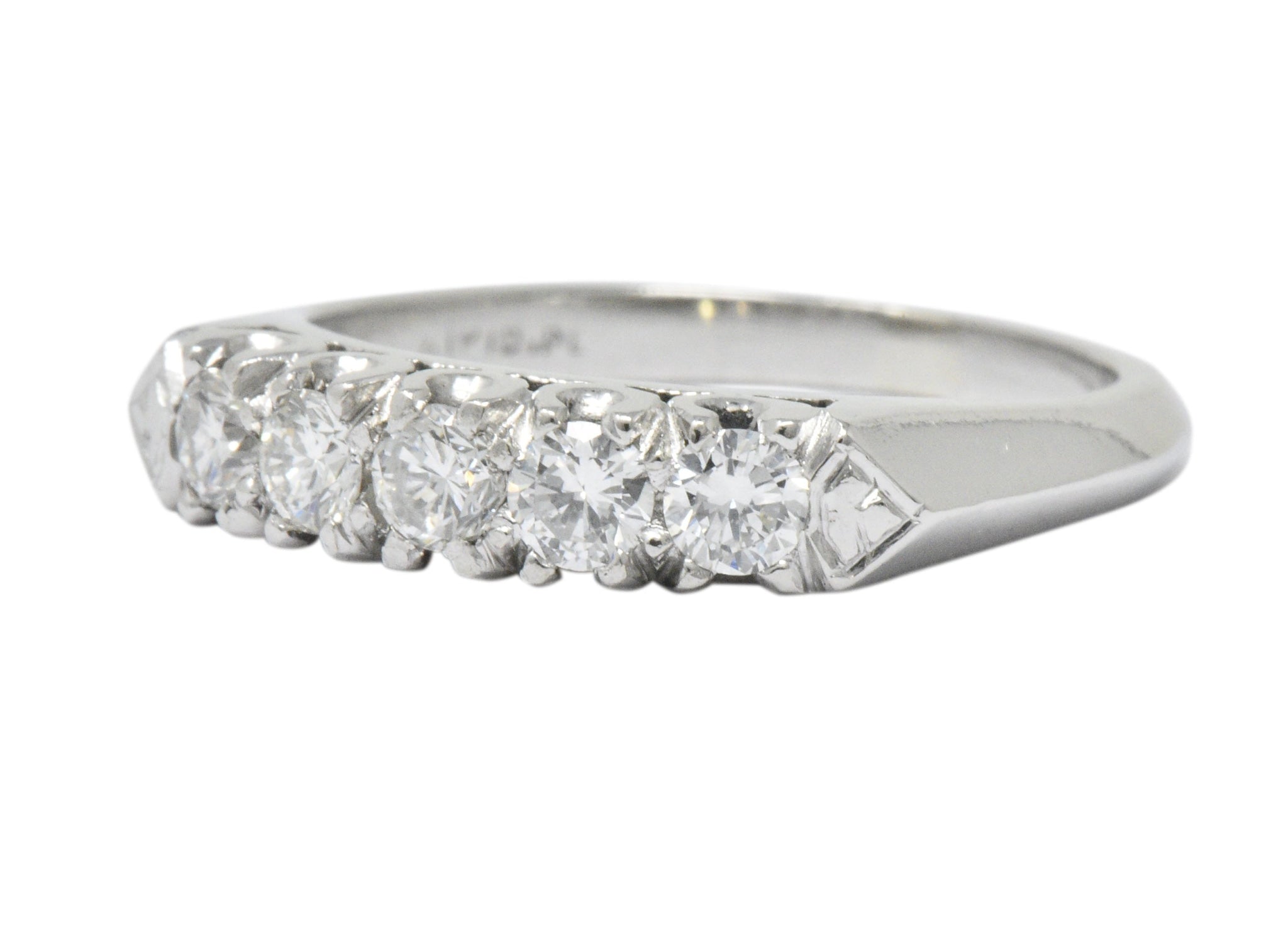 Retro 0.50 CTW Diamond Platinum Fishtail Anniversary Band Ring Wilson's Estate Jewelry