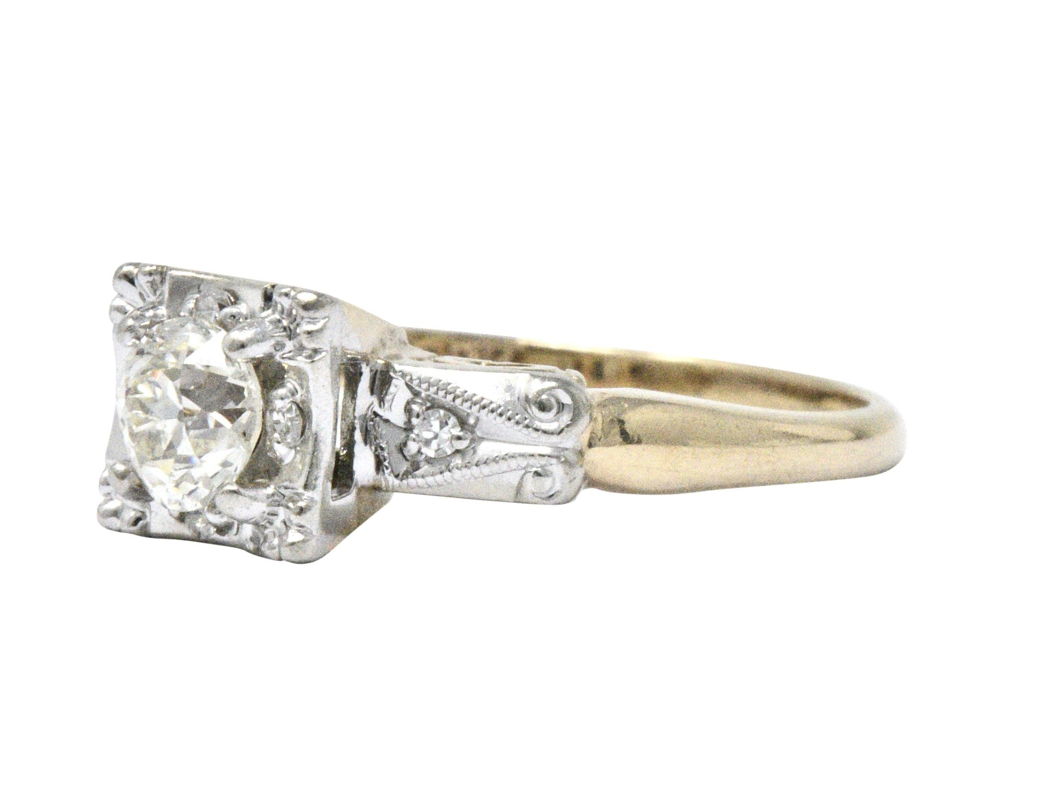 Retro 0.55 CTW Diamond Platinum-Topped 14 Karat Gold Engagement Ring Wilson's Estate Jewelry