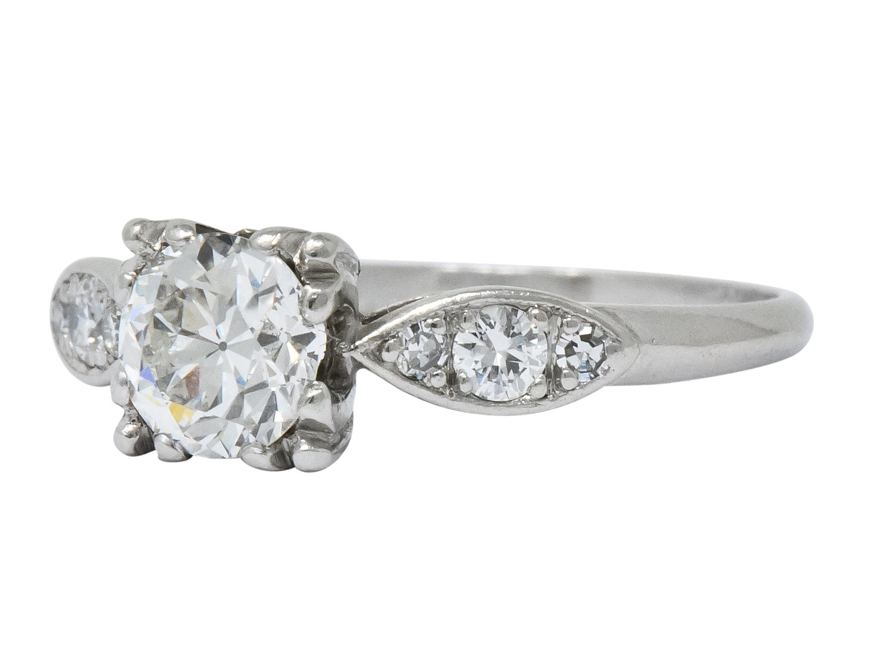 Retro 0.90 CTW Old European Cut Diamond Platinum Engagement Ring - Wilson's Estate Jewelry