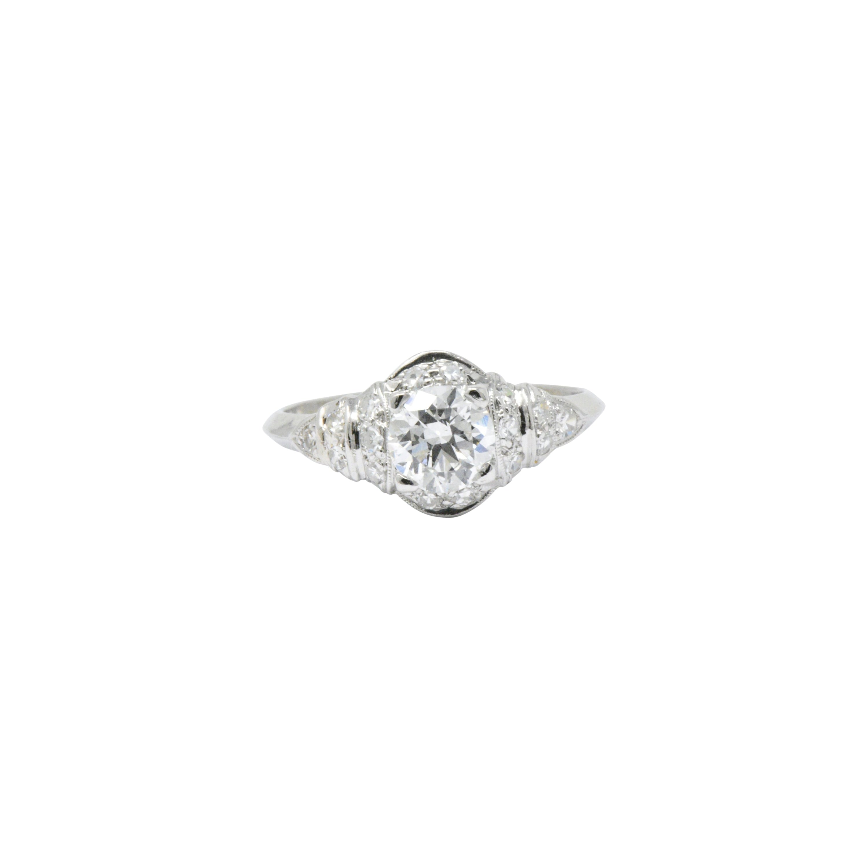 Retro 1.10 CTW Diamond Platinum Engagement Ring Circa 1940's Wilson's Estate Jewelry