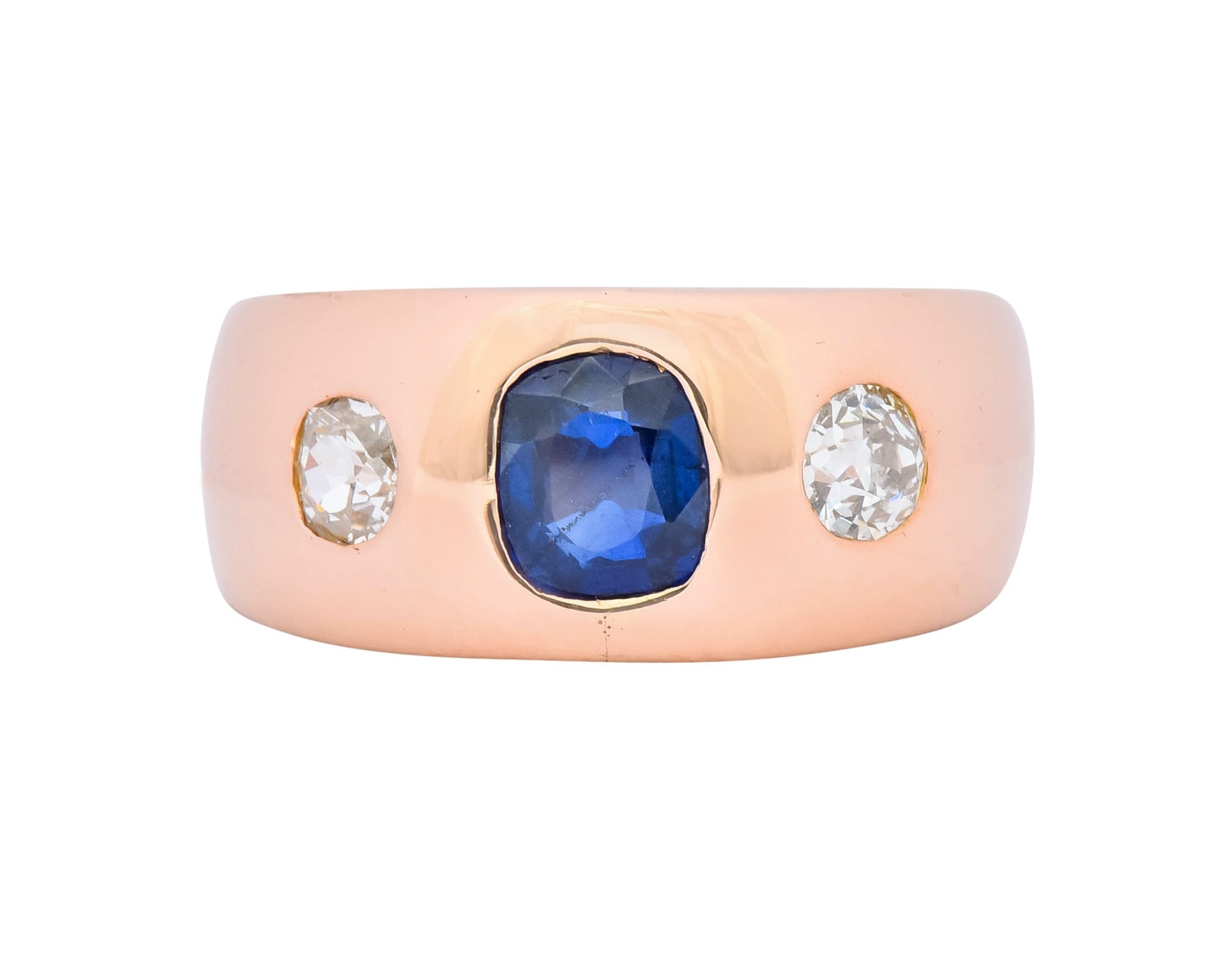 Retro 1.40 CTW Sapphire Diamond 18 Karat Rose Gold Unisex Gypsy Band Ring - Wilson's Estate Jewelry