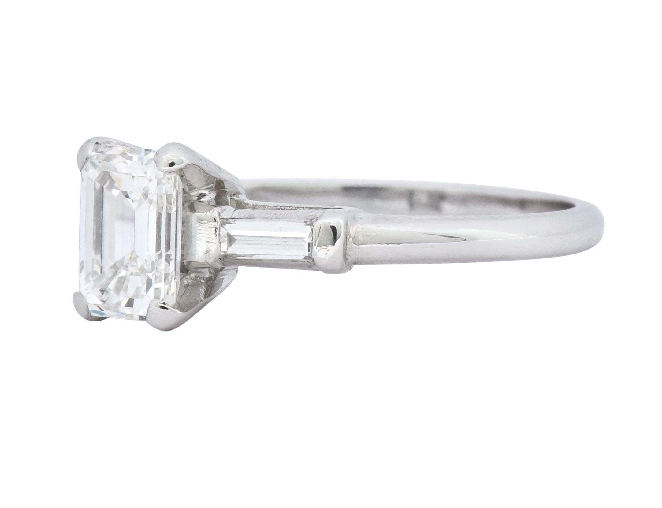 Retro 1.45 CTW Emerald Cut Diamond Platinum Lovebright Engagement Ring GIA - Wilson's Estate Jewelry