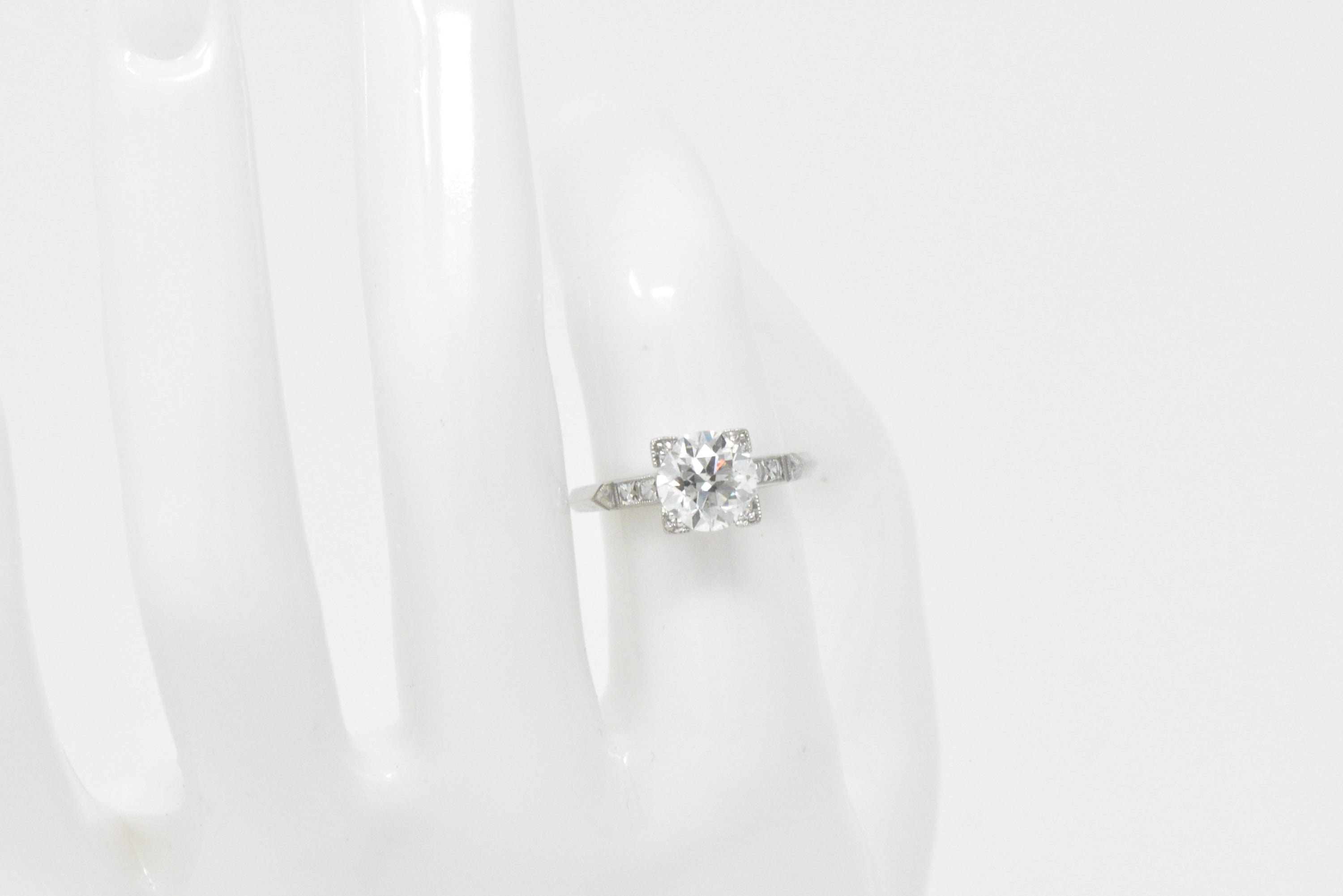 Retro 1.54 CTW Diamond Platinum Engagement Ring GIA Circa 1940 Wilson's Estate Jewelry