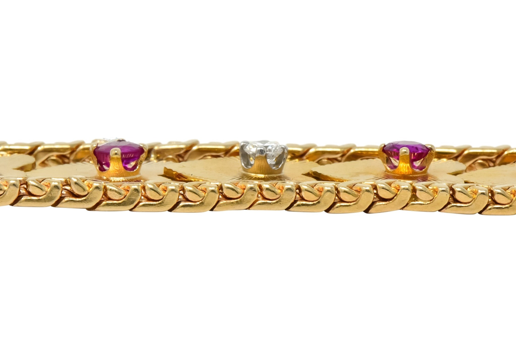 Retro 1.80 CTW Diamond Ruby 14 Karat Gold Heart Bracelet - Wilson's Estate Jewelry