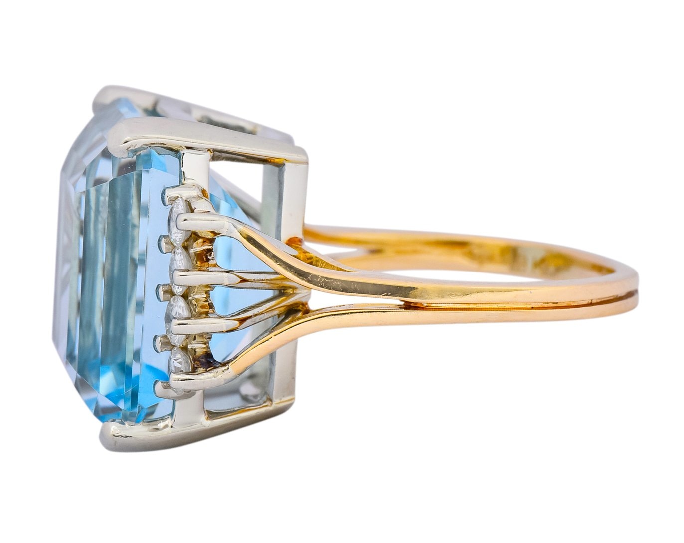 Retro 16.78 CTW Aquamarine Diamond 18 Karat Two-Tone Gold Cocktail Ring - Wilson's Estate Jewelry