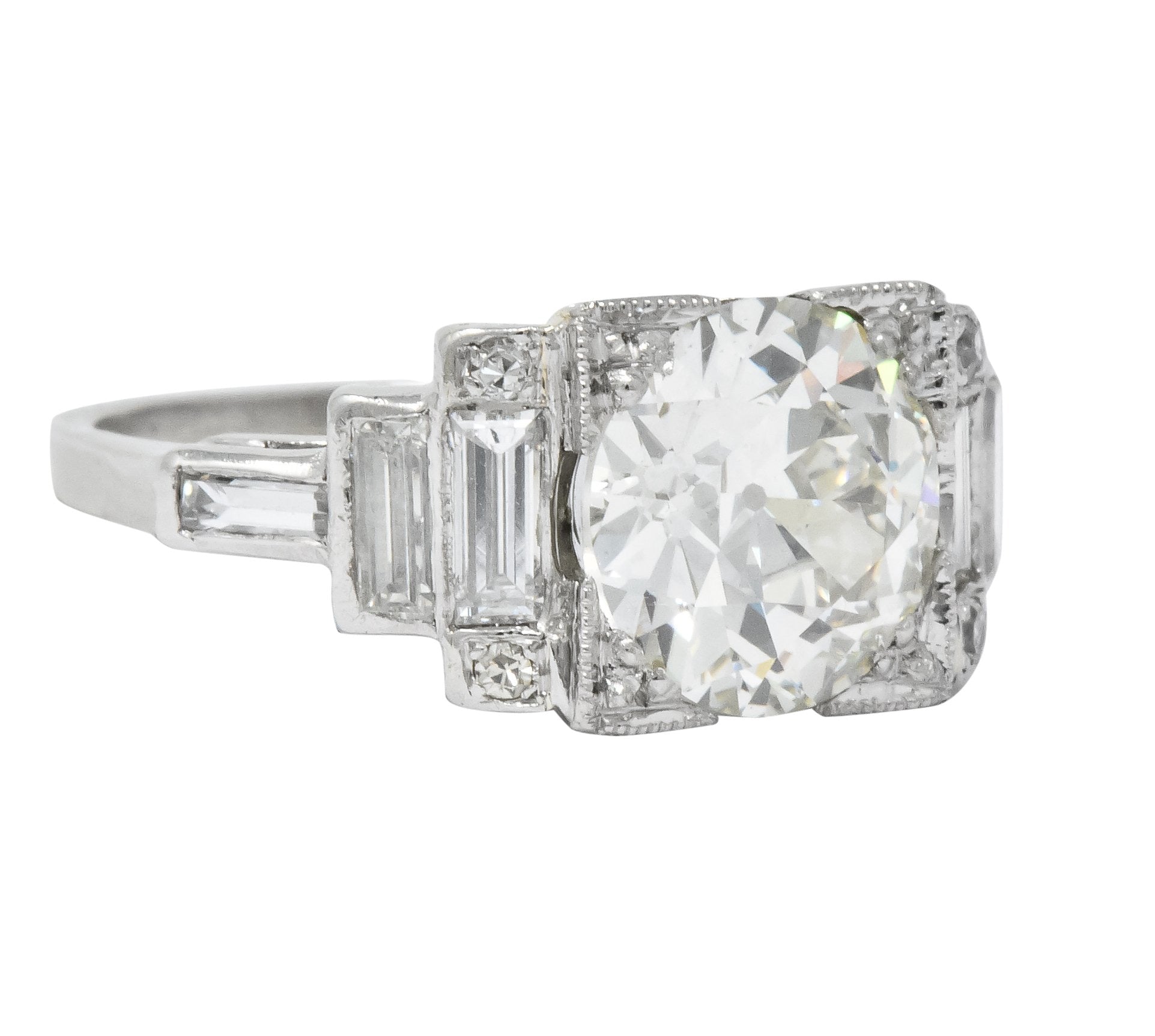 Retro 1940's 3.29 CTW Old European Diamond Platinum Engagement Ring GIA - Wilson's Estate Jewelry