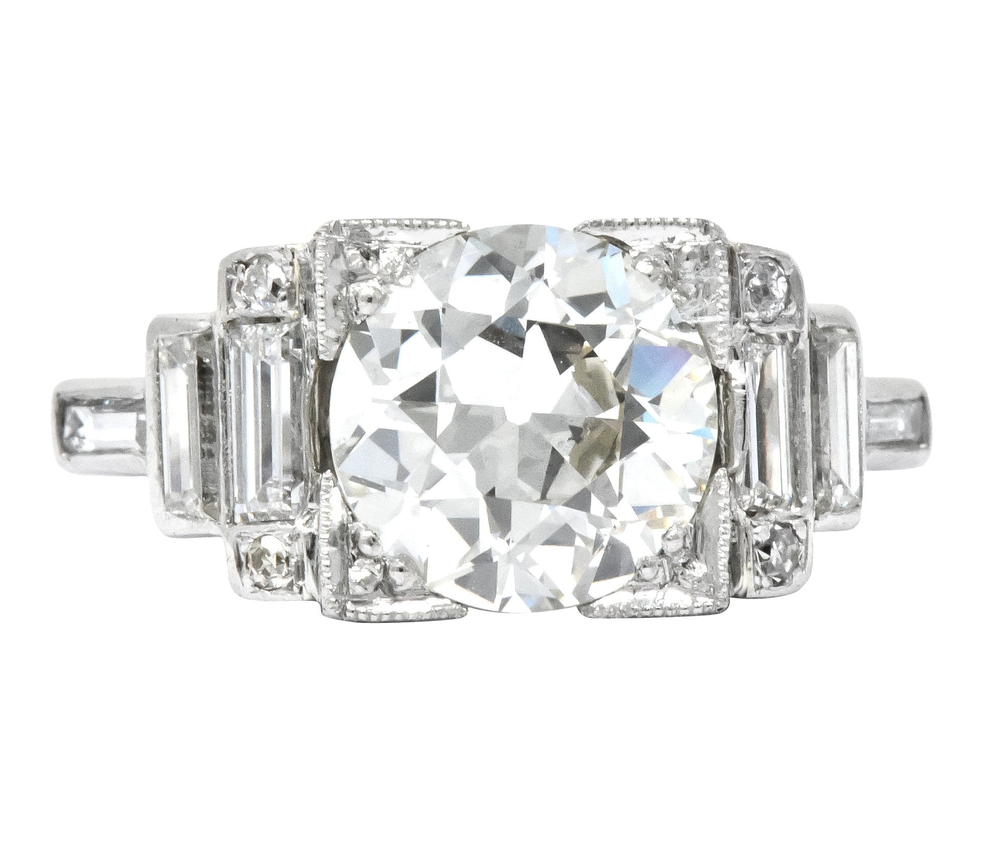 Retro 1940's 3.29 CTW Old European Diamond Platinum Engagement Ring GIA - Wilson's Estate Jewelry