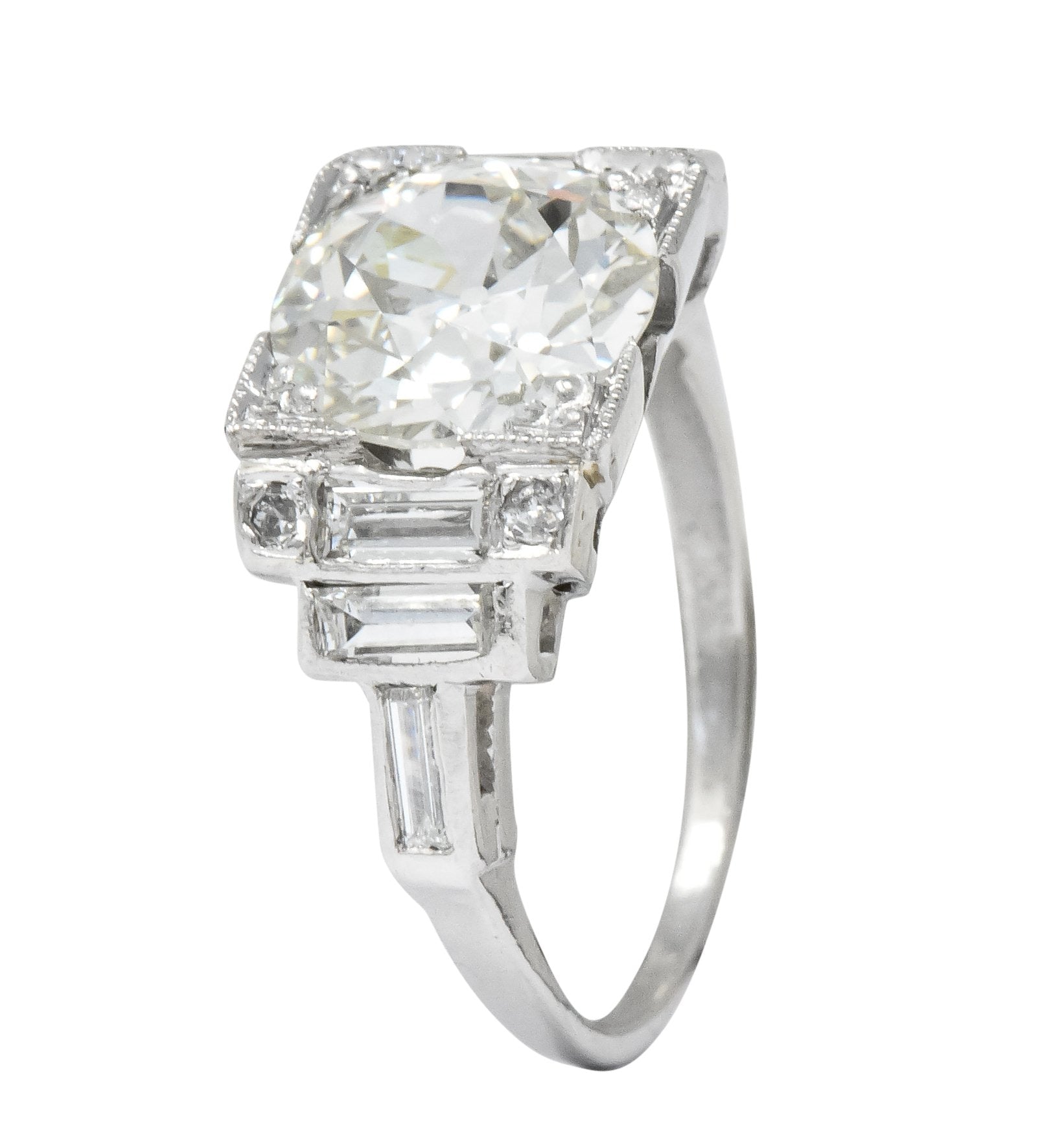 Retro 1940's 3.29 CTW Old European Diamond Platinum Engagement Ring GIA - Wilson's Estate Jewelry