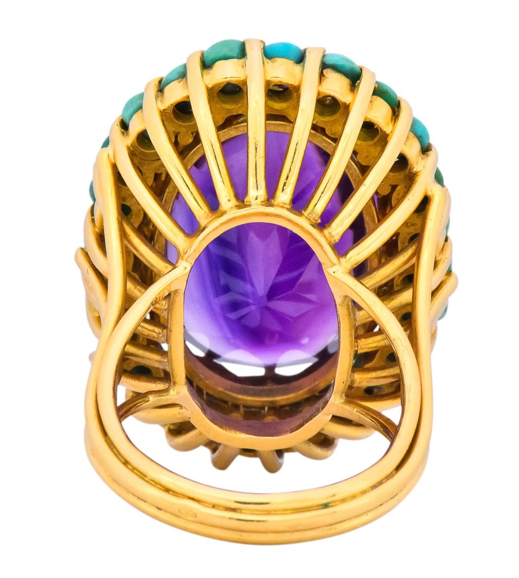 Retro 1960's Amethyst Turquoise 18 Karat Gold Cluster Cocktail Ring - Wilson's Estate Jewelry