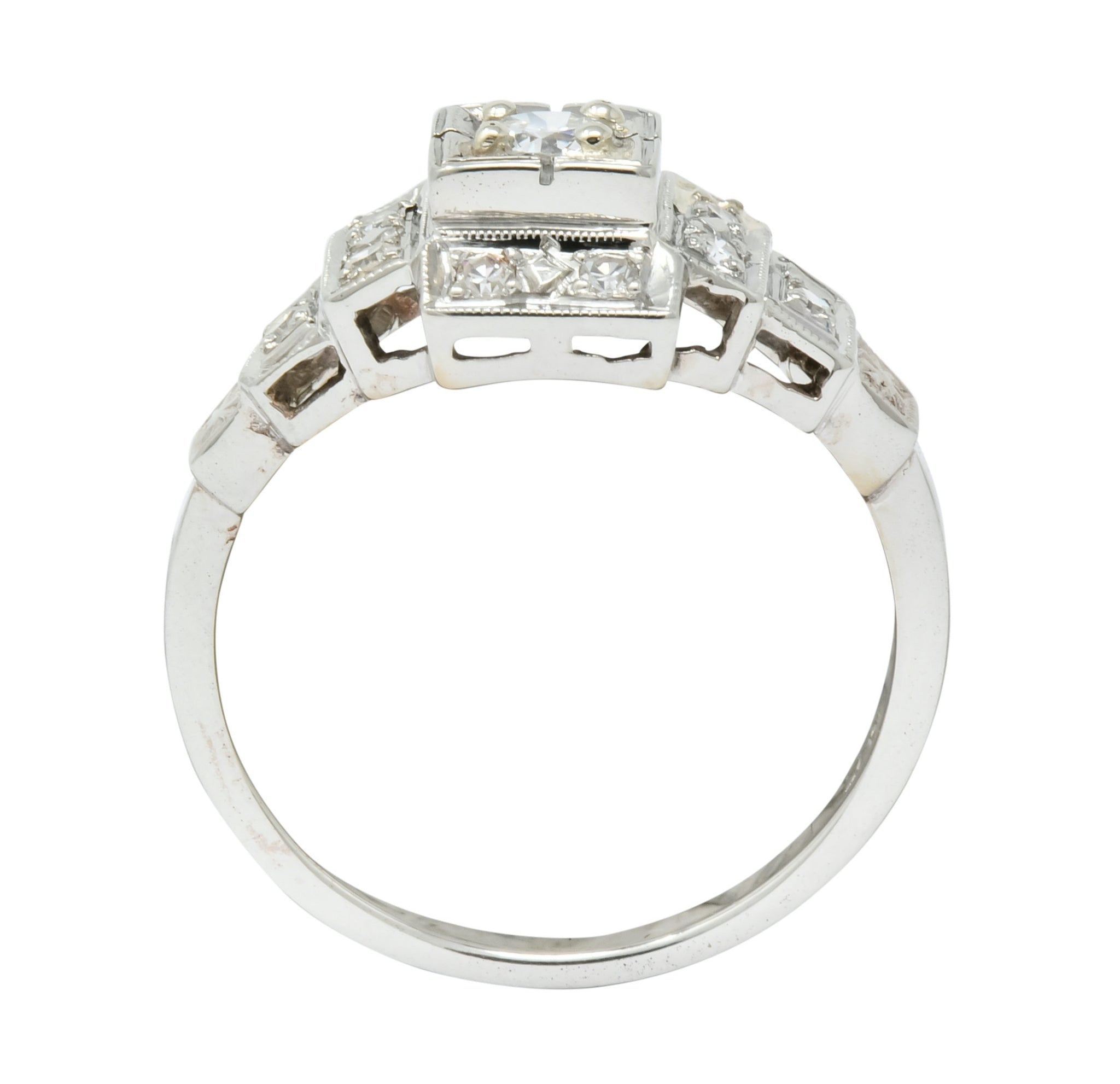 Retro Diamond 14 Karat White Gold Engagement Ring Circa 1940's - Wilson's Estate Jewelry