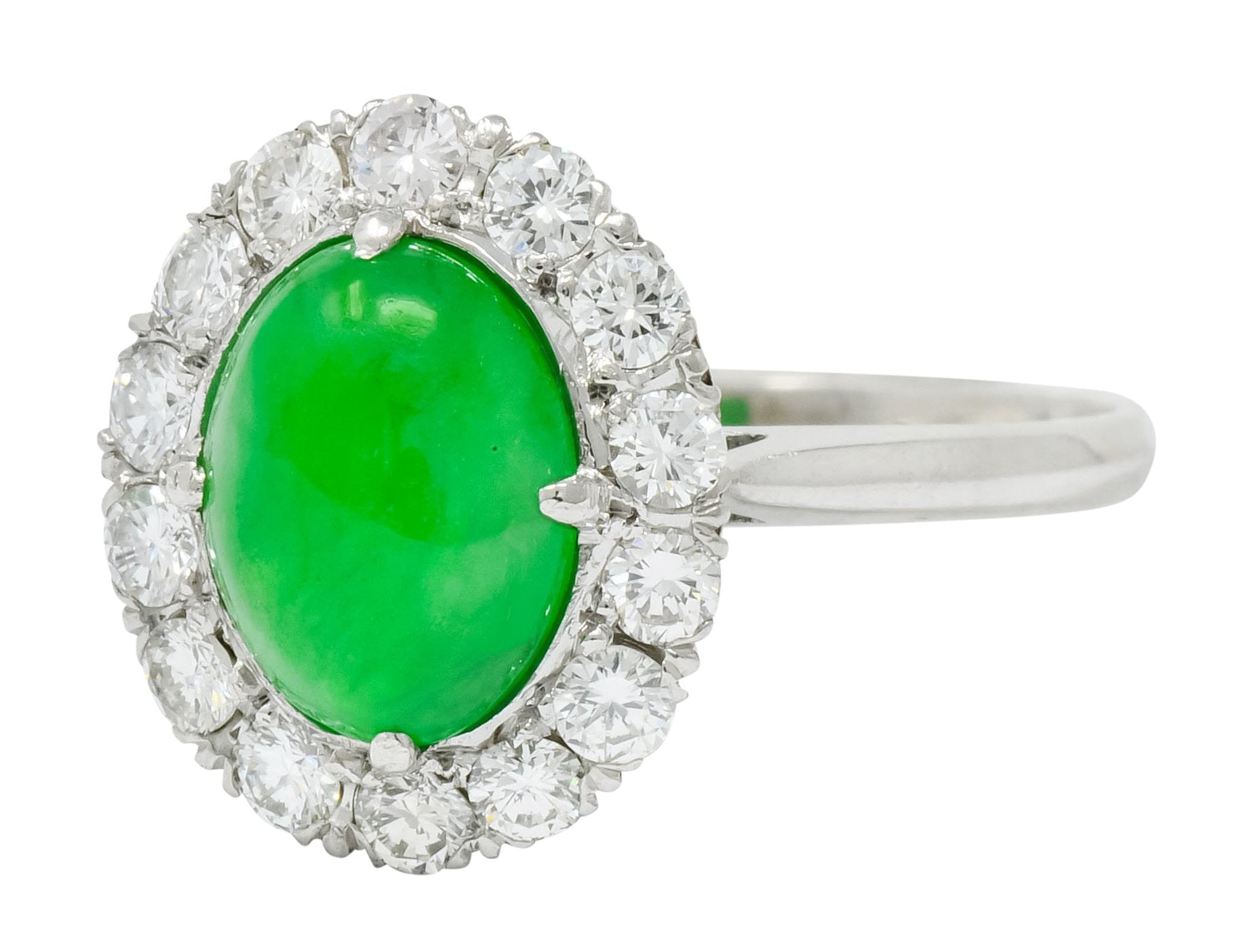 Retro Diamond Jadeite Jade Cabochon Platinum Cluster Ring Circa 1940s - Wilson's Estate Jewelry