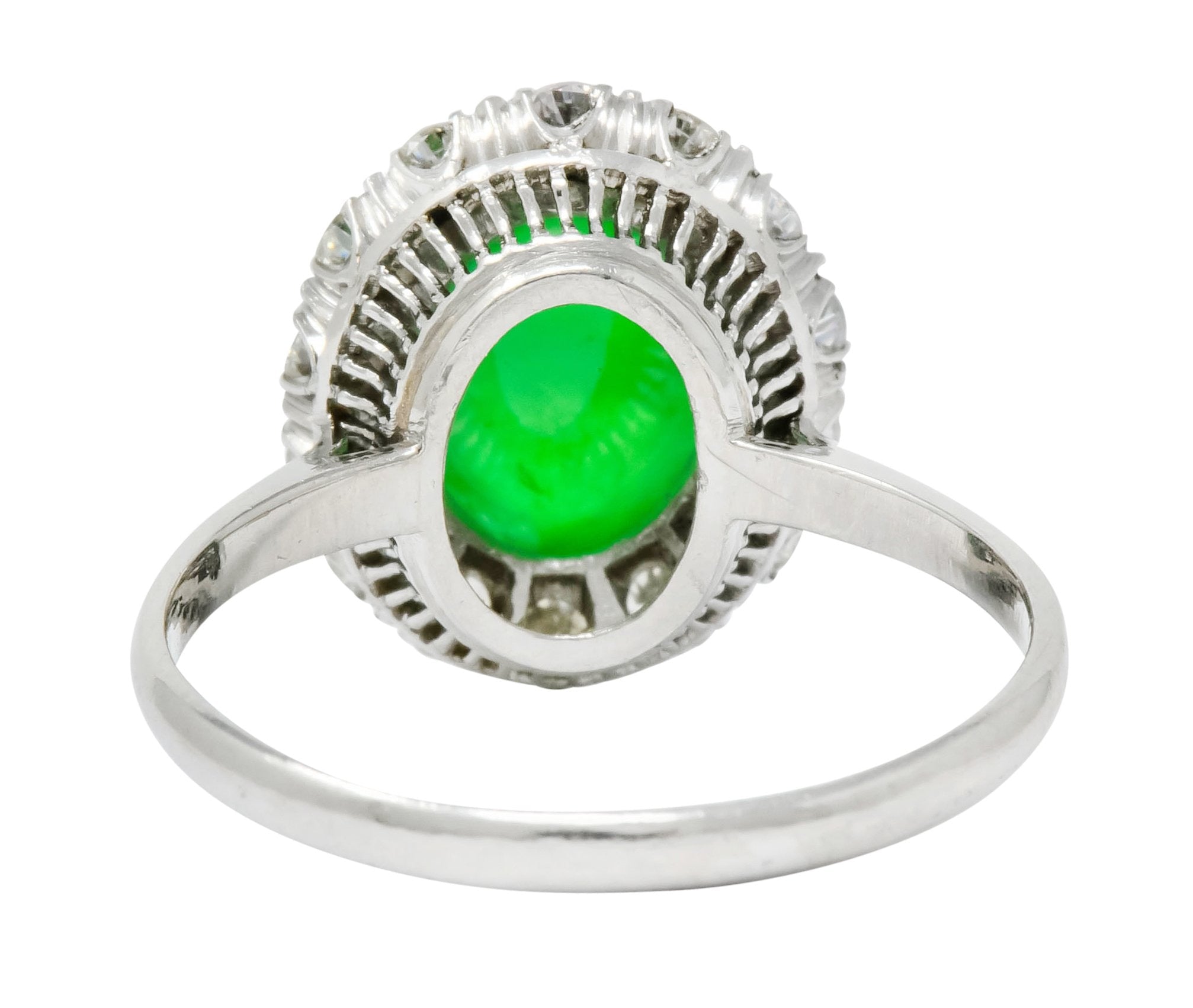 Retro Diamond Jadeite Jade Cabochon Platinum Cluster Ring Circa 1940s - Wilson's Estate Jewelry