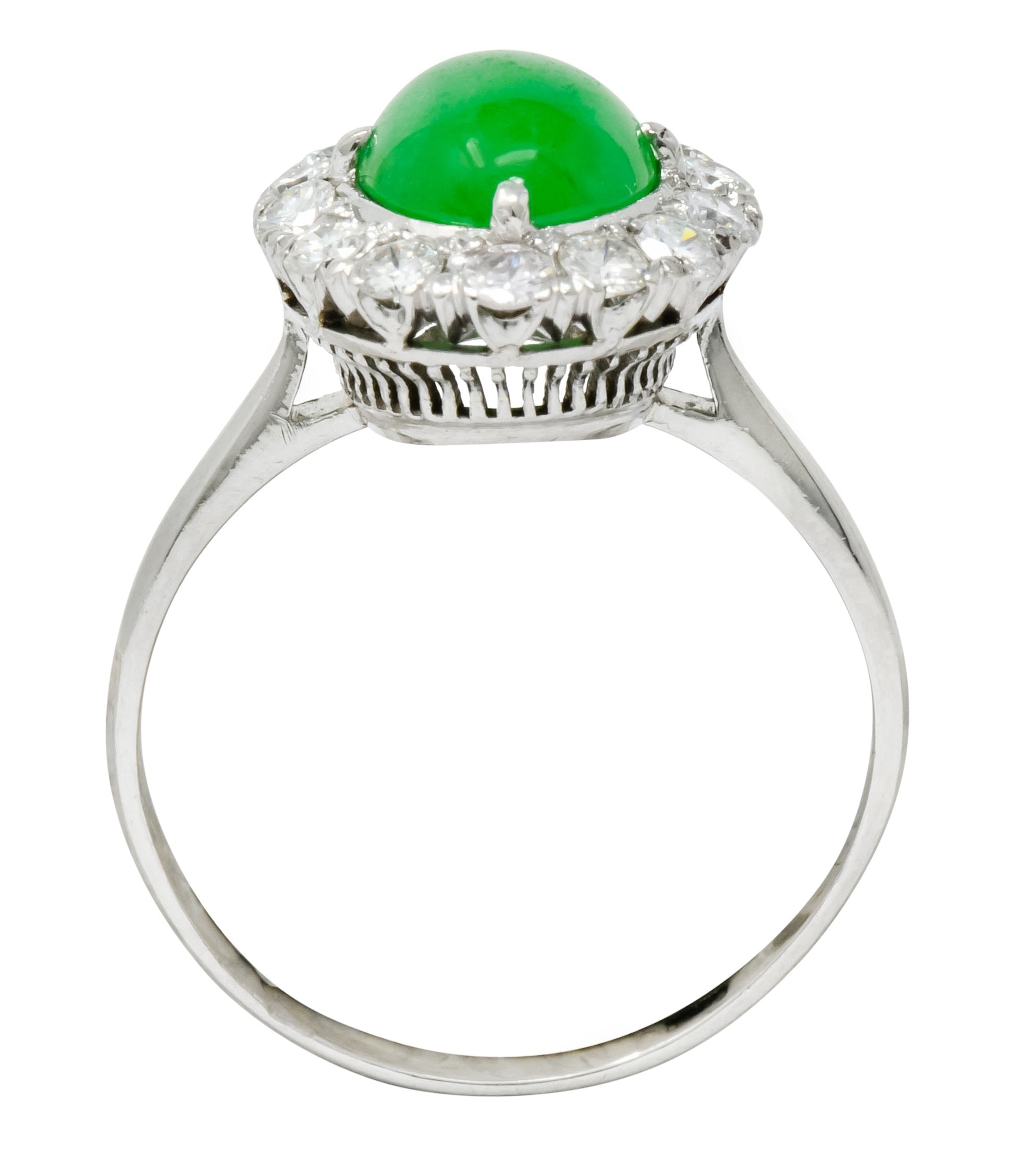 Retro Diamond Jadeite Jade Cabochon Platinum Cluster Ring Circa 1940s - Wilson's Estate Jewelry