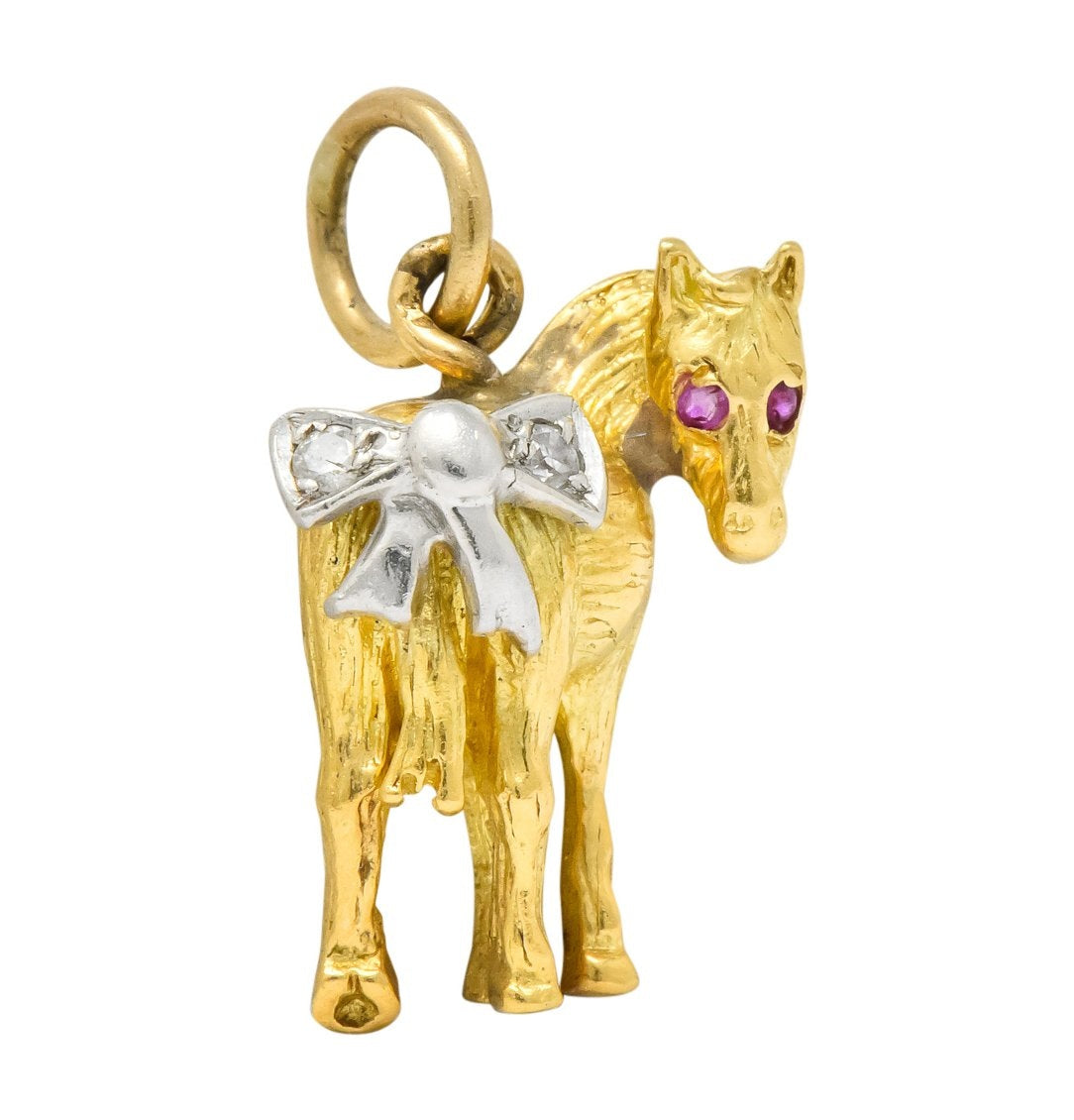 Retro Diamond Ruby Platinum 18 Karat Gold Donkey Charm - Wilson's Estate Jewelry