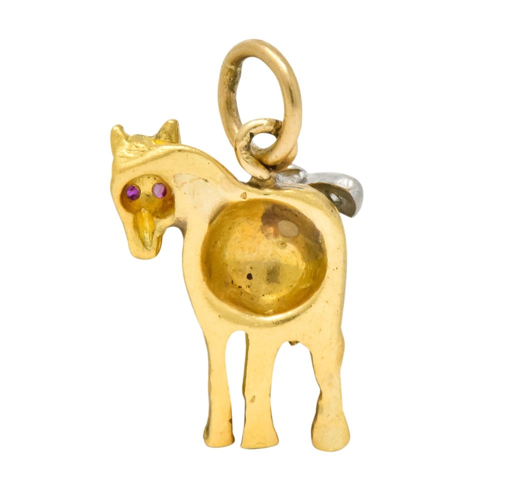 Retro Diamond Ruby Platinum 18 Karat Gold Donkey Charm - Wilson's Estate Jewelry