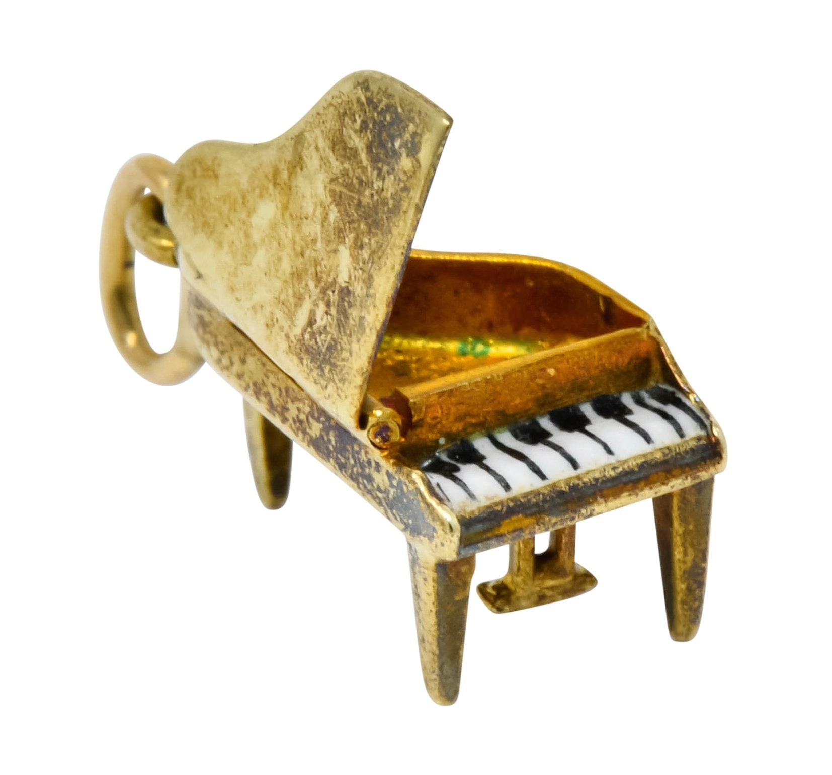 Retro Enamel 14 Karat Gold Articulated Hidden Heart Piano Charm - Wilson's Estate Jewelry