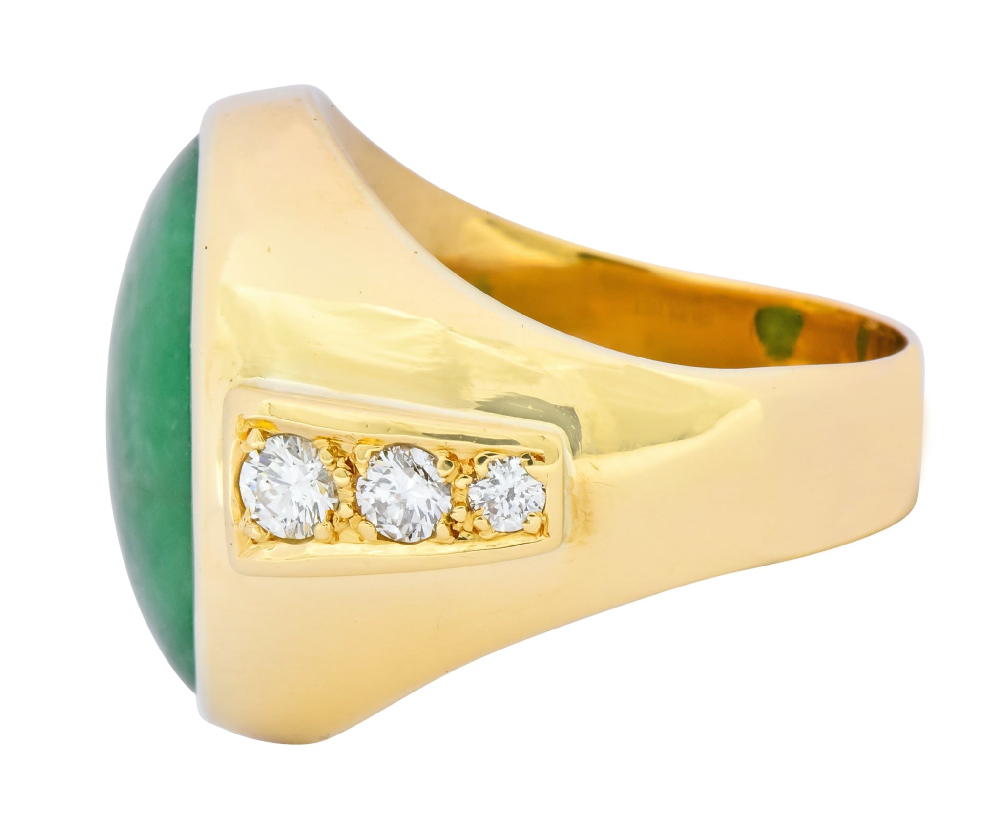 Retro Jadeite Jade Diamond 18 Karat Gold Men's Ring - Wilson's Estate Jewelry