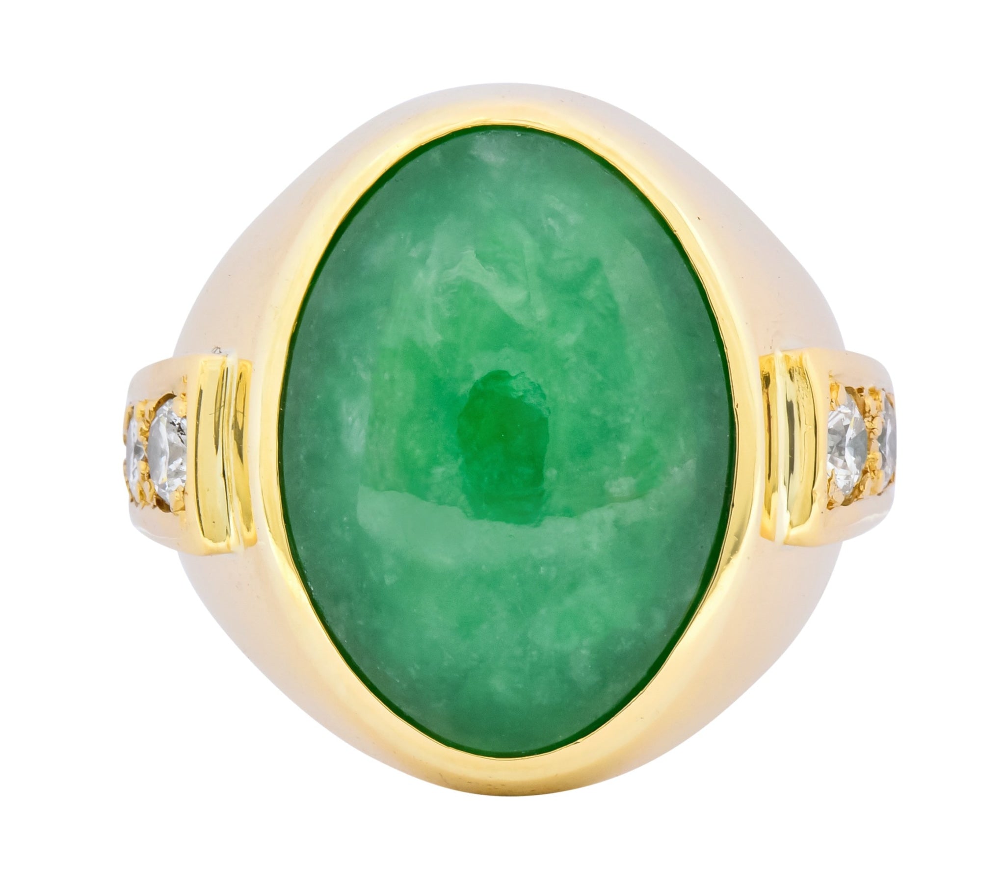 Retro Jadeite Jade Diamond 18 Karat Gold Men's Ring - Wilson's Estate Jewelry