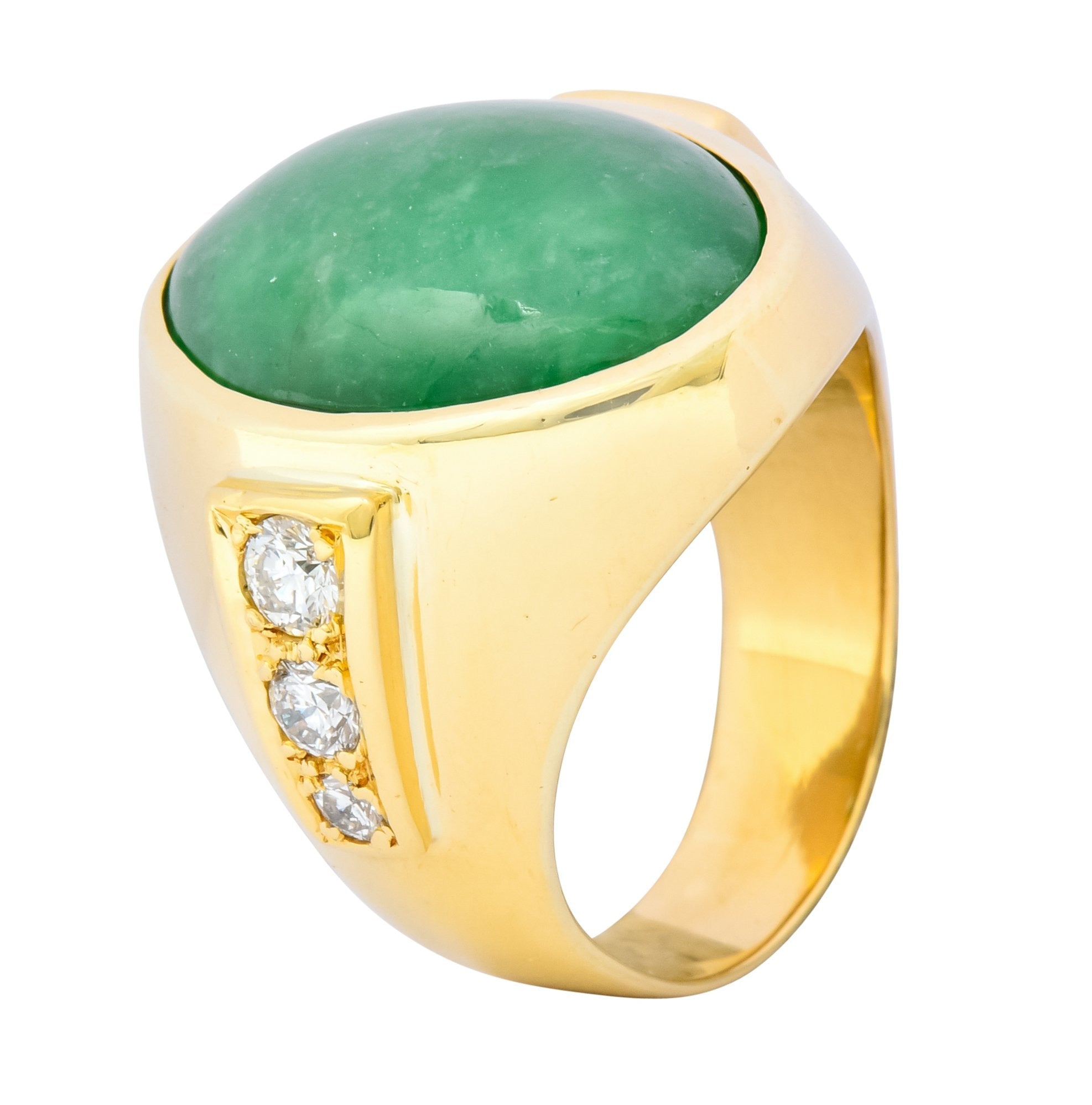 Retro Jadeite Jade Diamond 18 Karat Gold Men's Ring - Wilson's Estate Jewelry