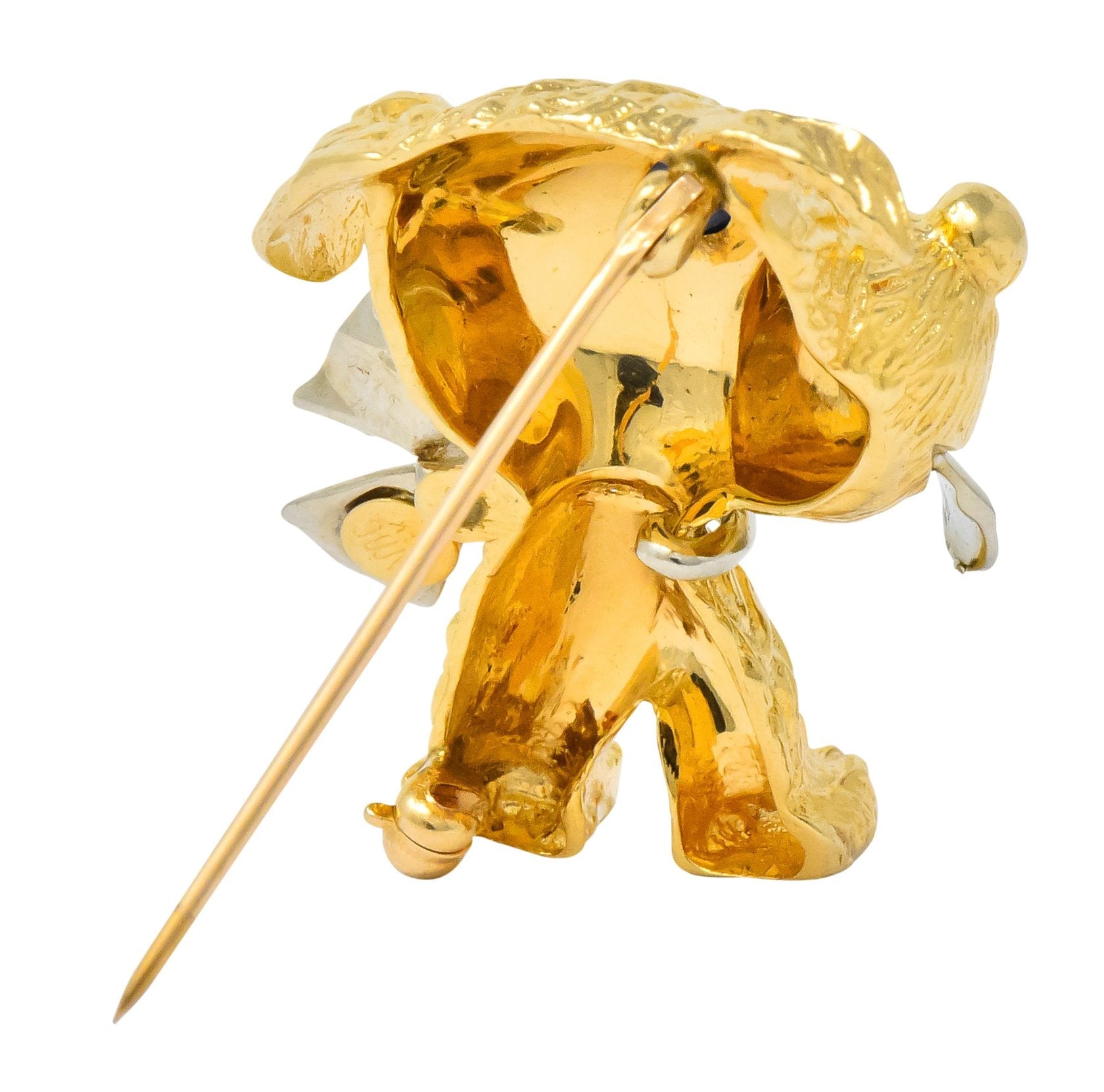 Retro Sapphire 14 Karat Two-Tone Gold Puppy Dog Brooch - Wilson's Estate Jewelry